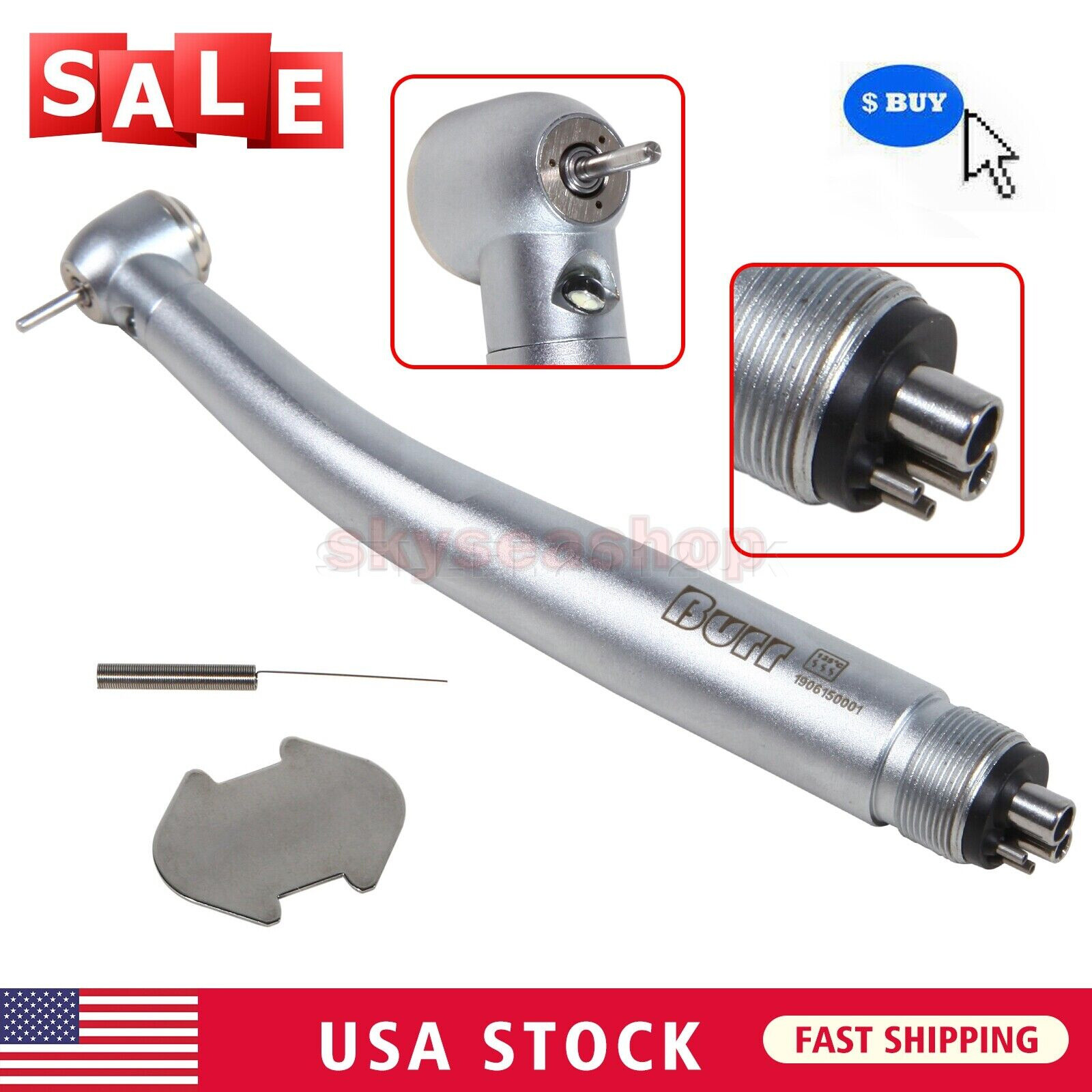 BURR LED Dental Turbina Fiber Optic High Speed E-generator Handpiece 4 Holes sw