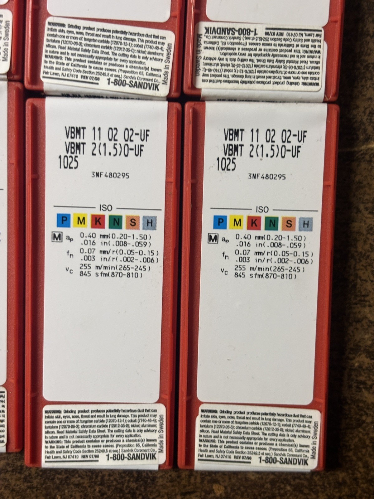Sandvik VBMT 11 02 02-UF 1025 Carbide 10 Inserts (1 box)