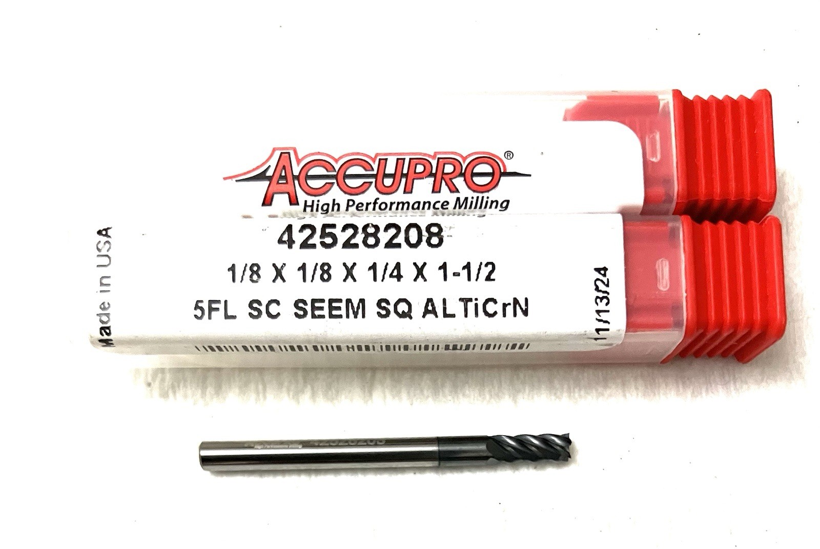 ACCUPRO 1/8″ 5FL Square End Mill Solid Carbide AlTiCrN 42528208 NEW