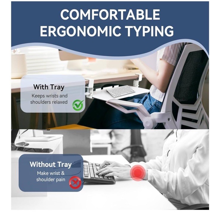 Kayfia Keyboard Tray Under Desk Height Adjustable,26.4”x11.8” Slide-out White