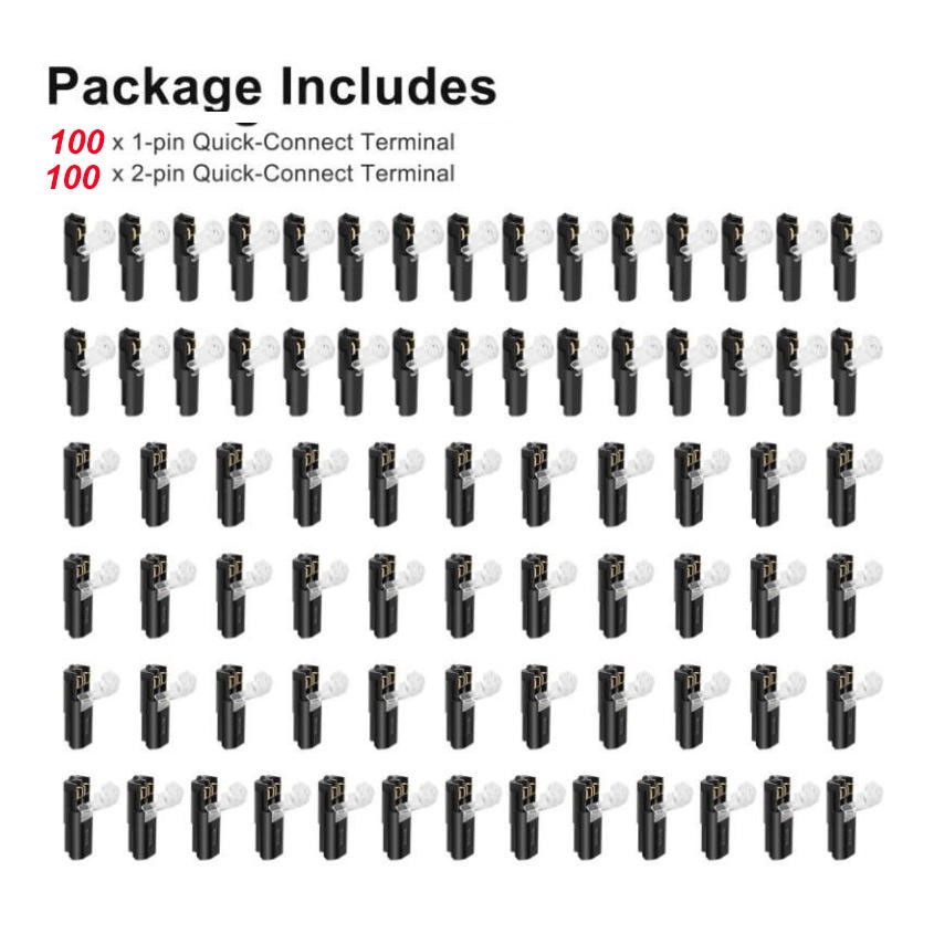 200Pcs Plug-In Quick Wire Connector Kit 1Pin 2Pin Reusable Clamp Terminal Block