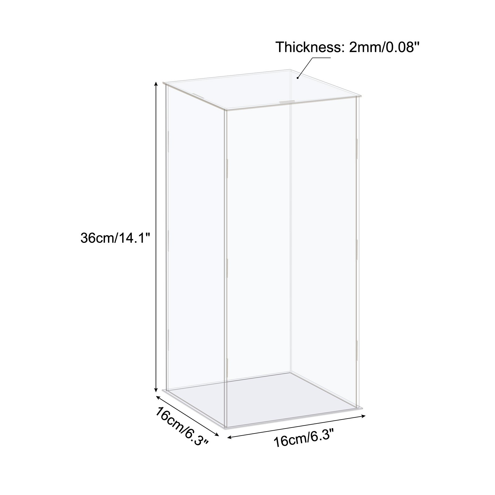 Display Case Box Acrylic Transparent Dustproof Protection Showcase 16x16x36cm