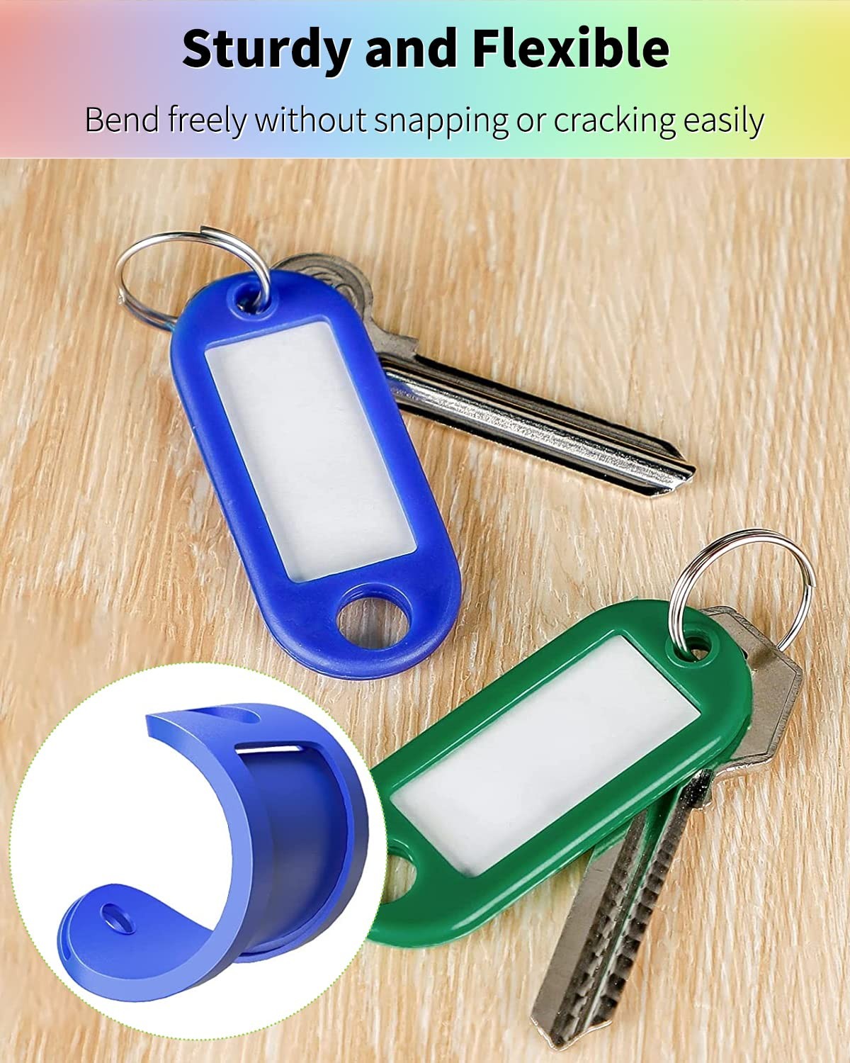 Uniclife 40 Pack Tough Plastic Key Tags with Split Ring 40 Pack, Multicolored