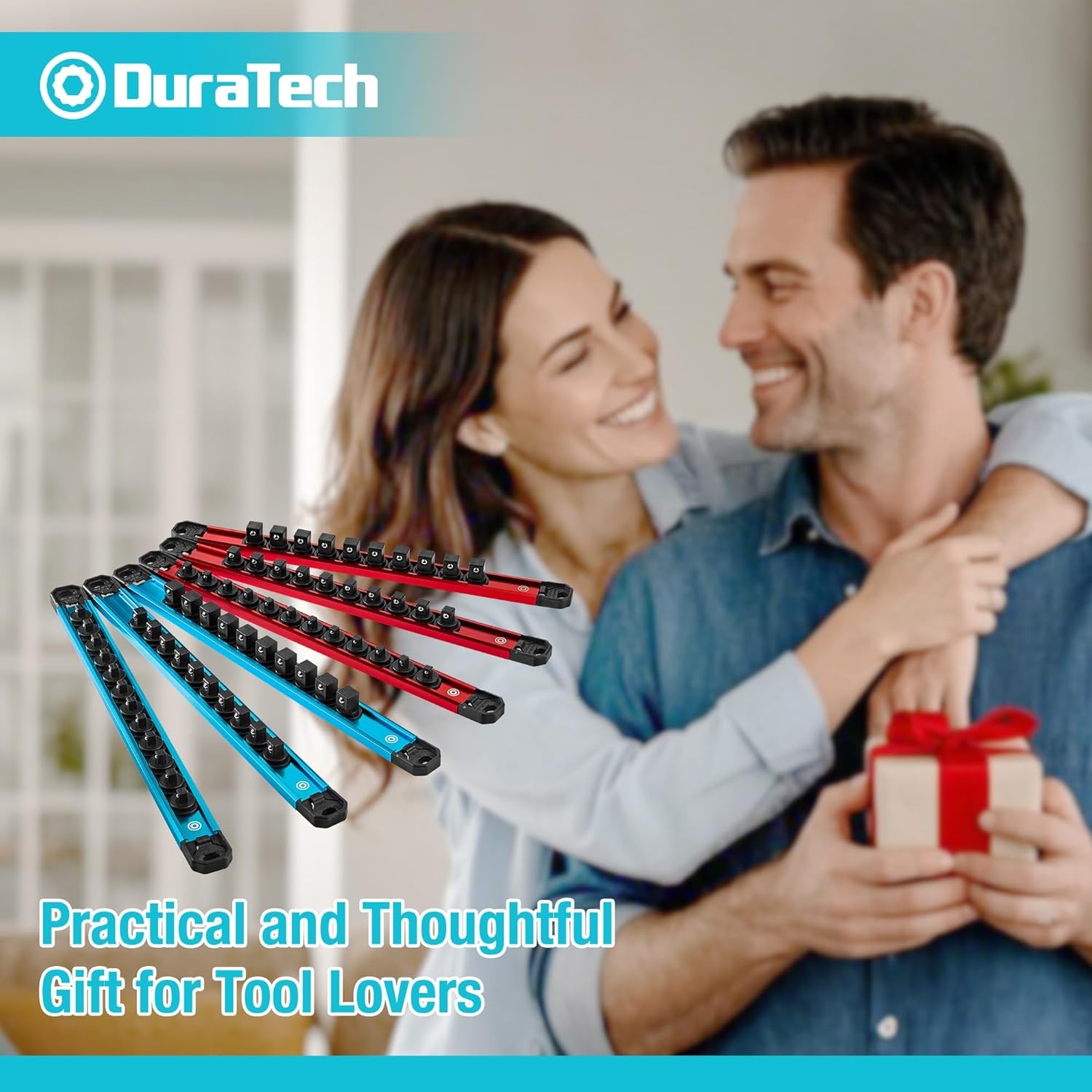 DURATECH 6PCS Magnetic Socket Organizers Set 1/4″ 3/8″ 1/2″ Aluminum Rail Holder
