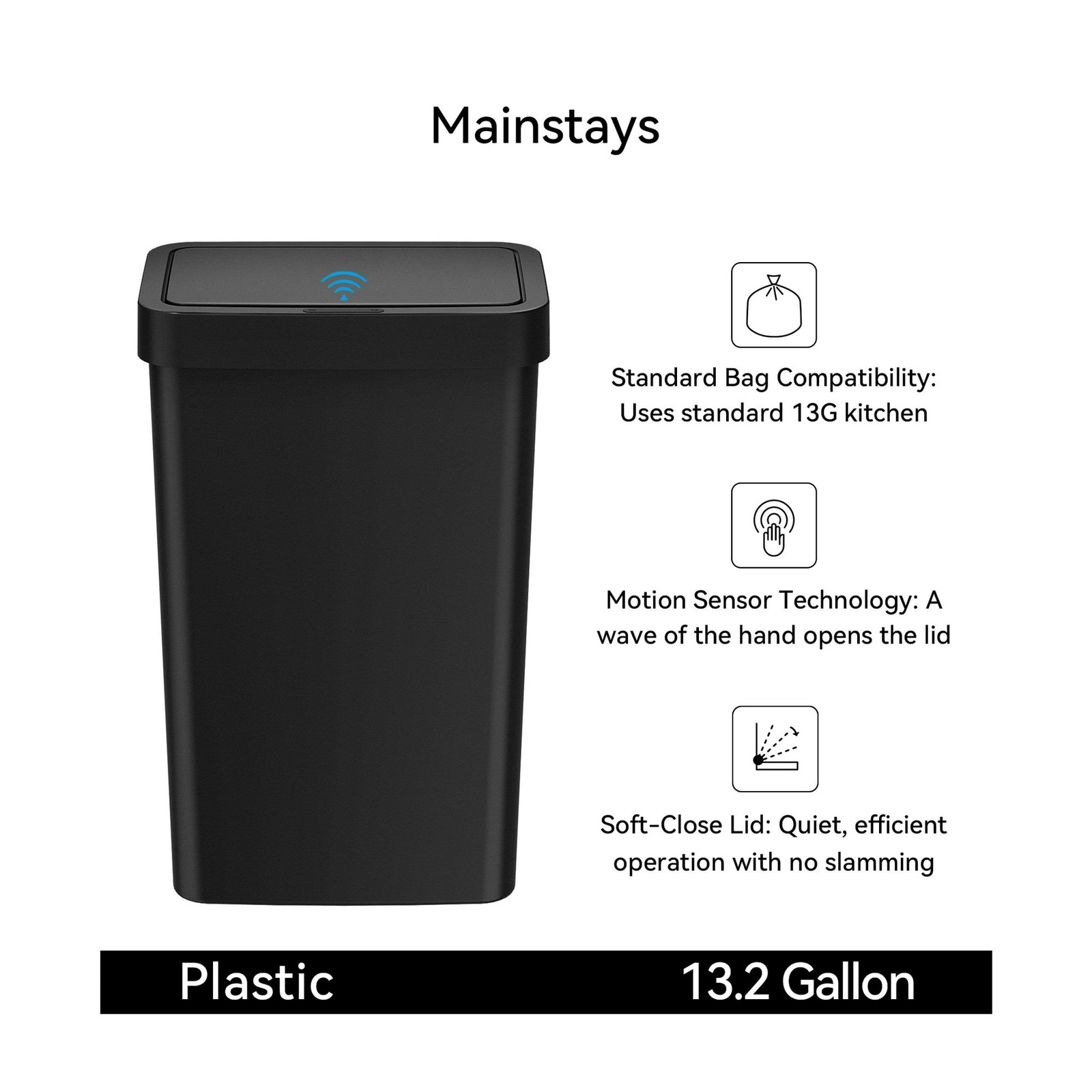 13.2 Gallon Kitchen Sensor Trash Can,Plastic Motion Sensor Kitchen Trash Can