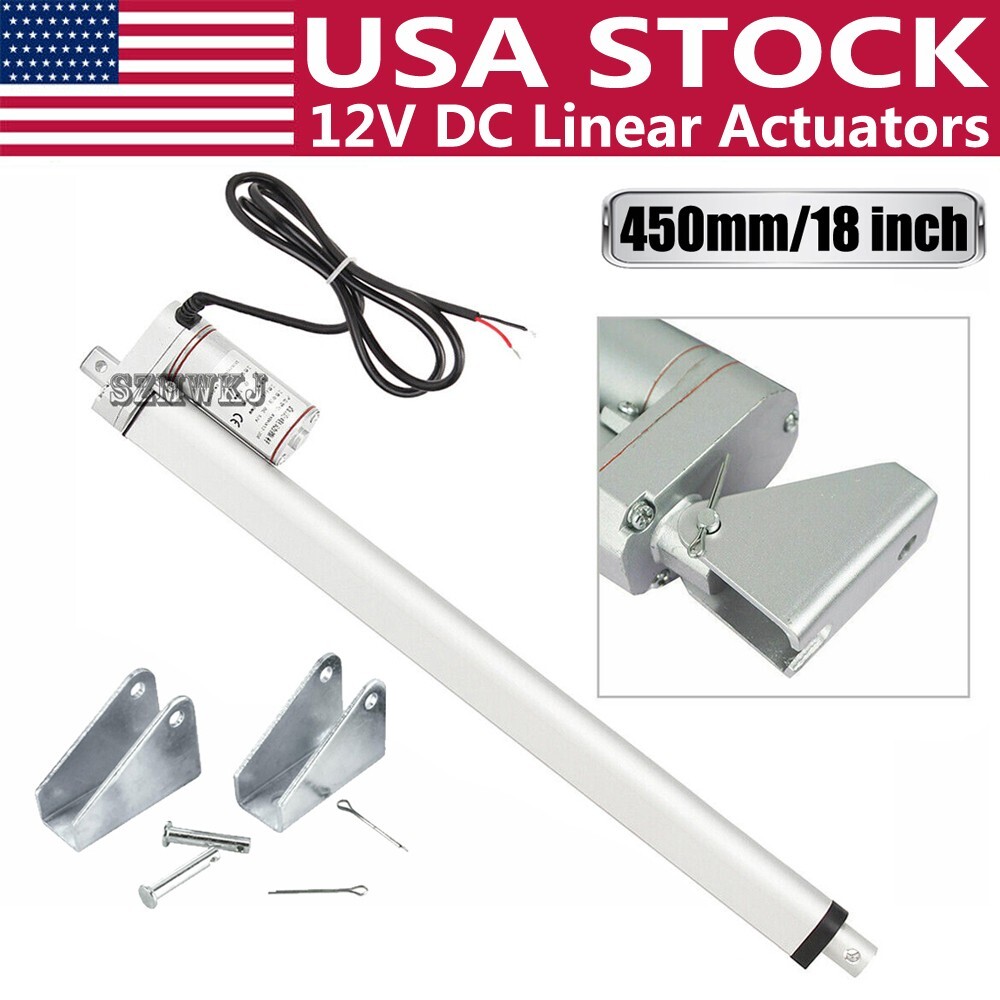 450mm 18″ In Stroke Linear Actuator DC12V 220lbs Max Lift W/ Brackets Heavy Duty