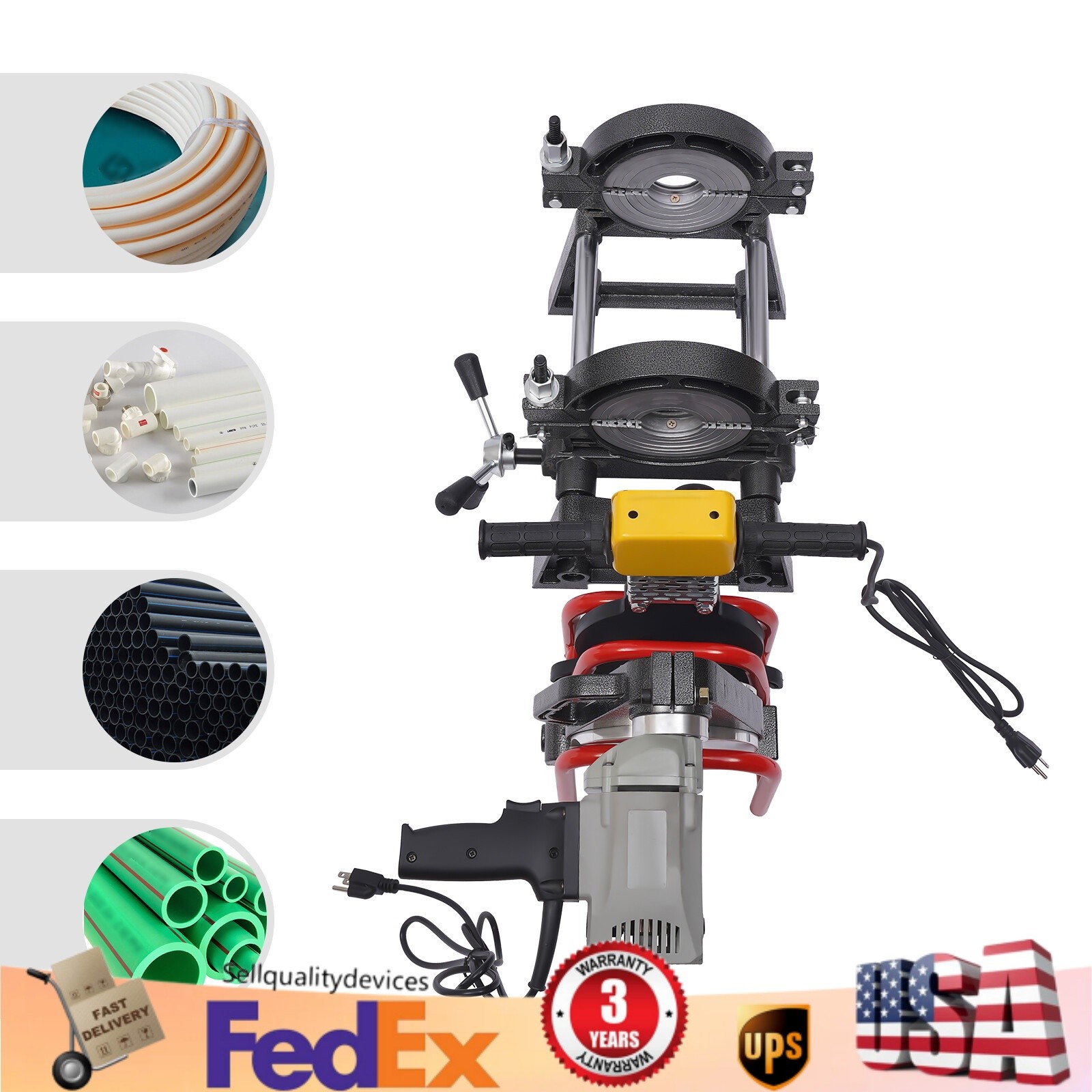 Pipe Fusion Welder 2 Clamps 63-200MM Manual PP PE HDPE Pipe Welding Machine 110V