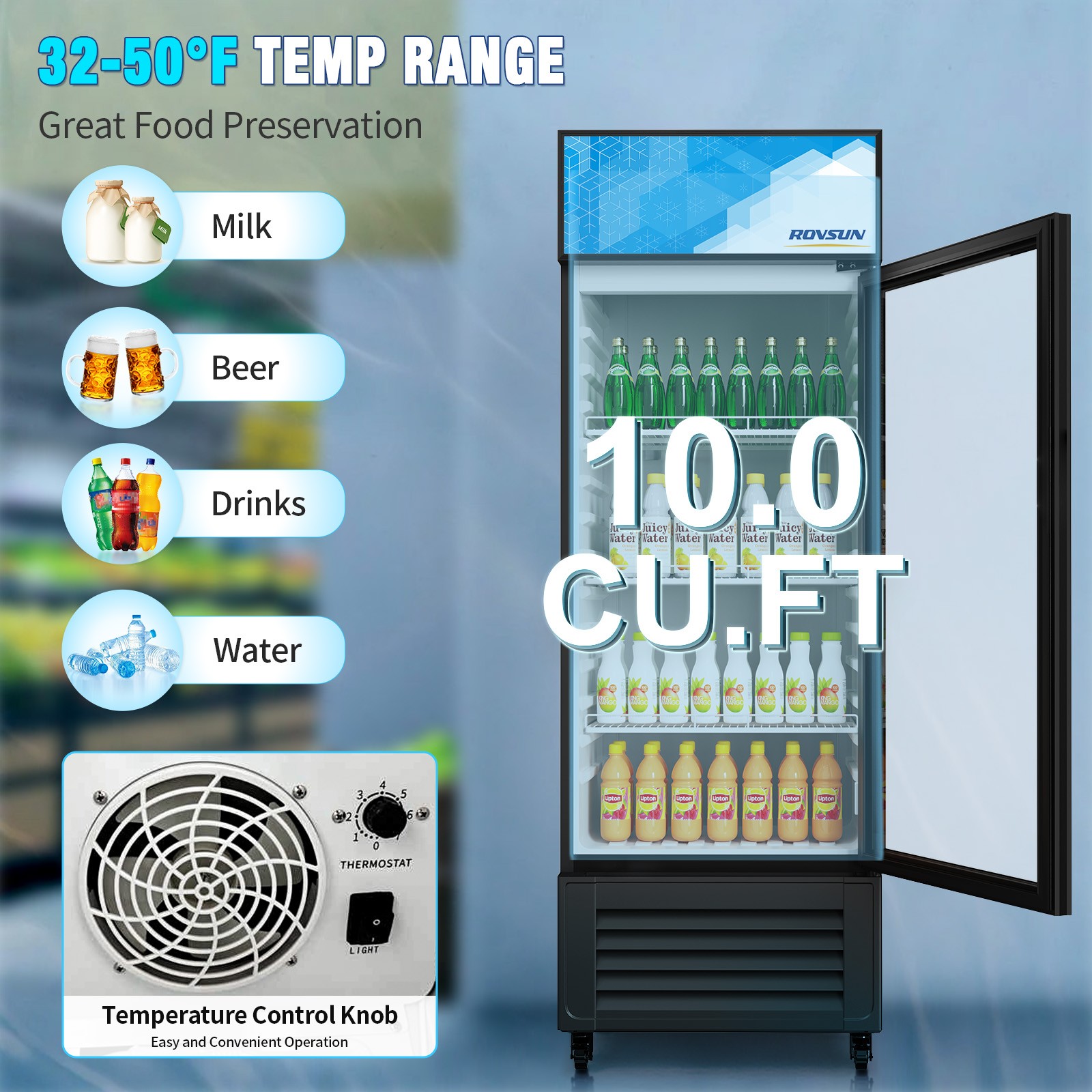 10 Cu.Ft. Commercial One Glass Door Display Upright Beverage Refrigerator Cooler