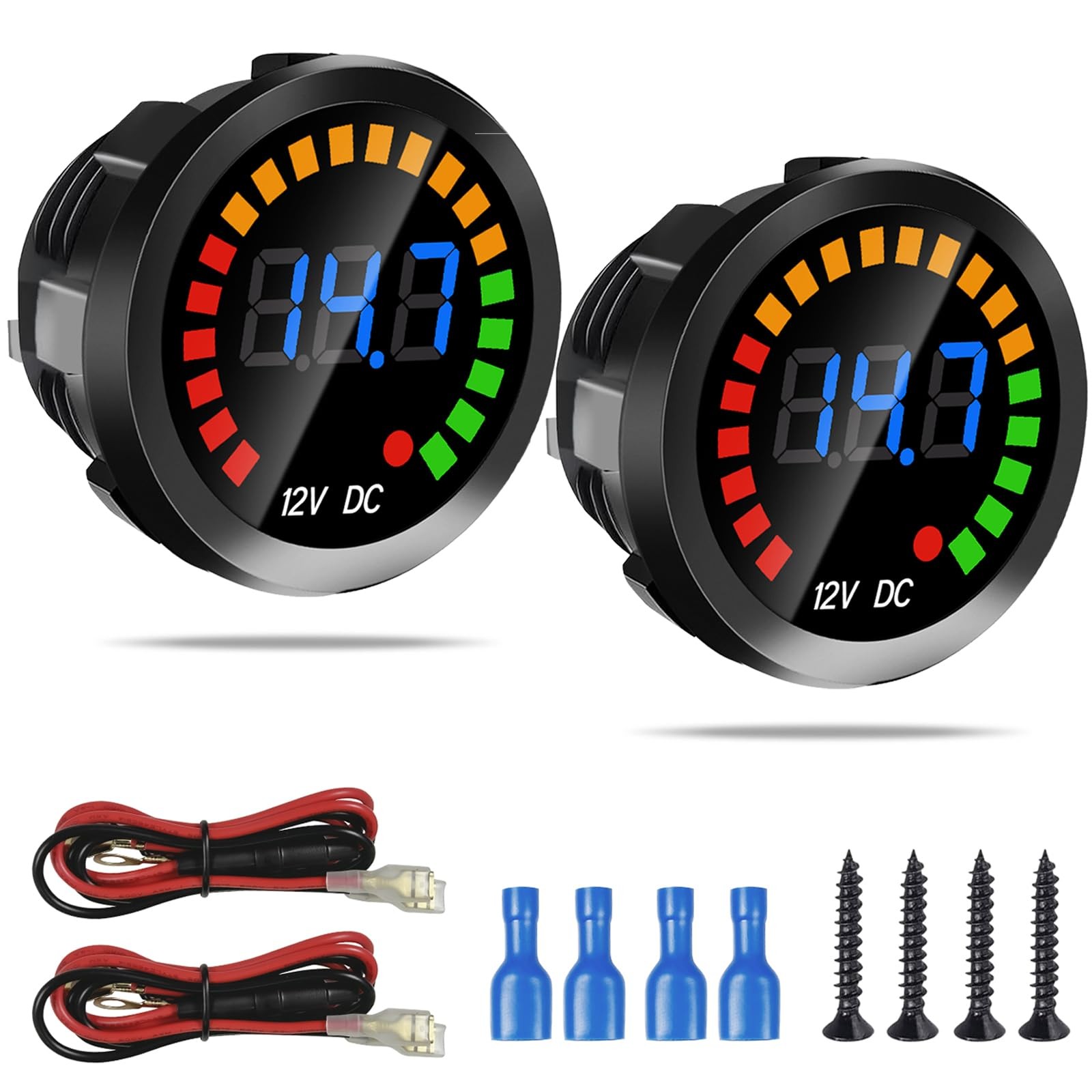 2PCS Waterproof DC 12V Voltage Meter, LED Digital Display Voltmeter Gauge Pan…