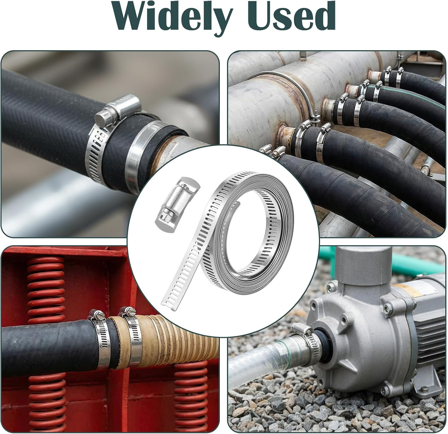 30FT Hose Clamps and 30 Fasteners, Cut-To-Fit 304 Stainless Steel Adjustable