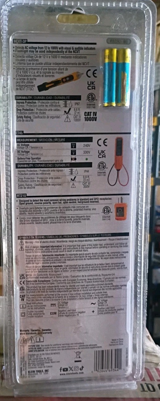 Klein Tools ET45KIT3 3 Piece AC/DC Voltage Outlet Tester Electrical Test Kit