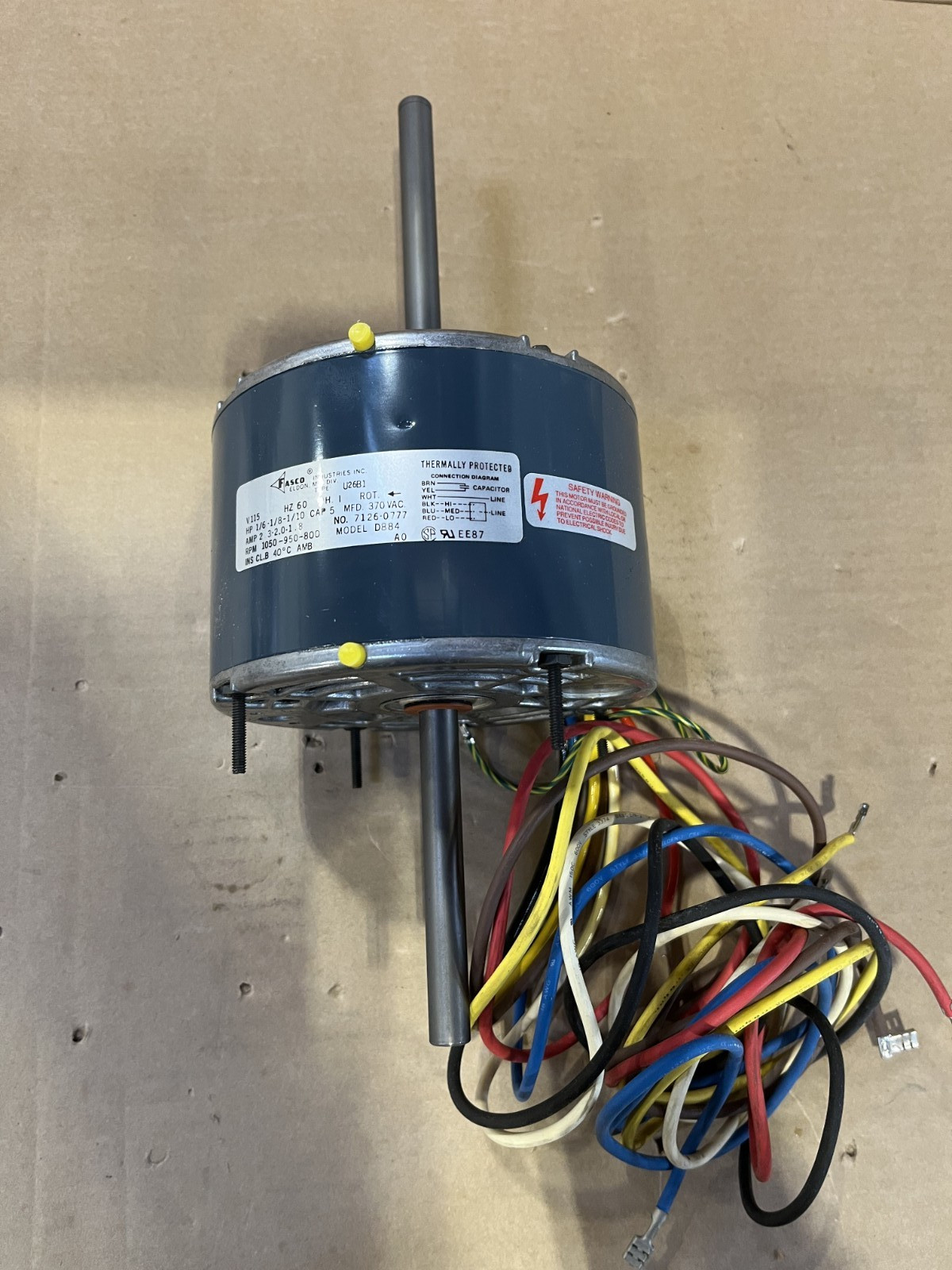 Fasco D884 Permanent Split Capacitor Motor 1/6 1/8 1/10 HP 1050 950 800 RPM 115V