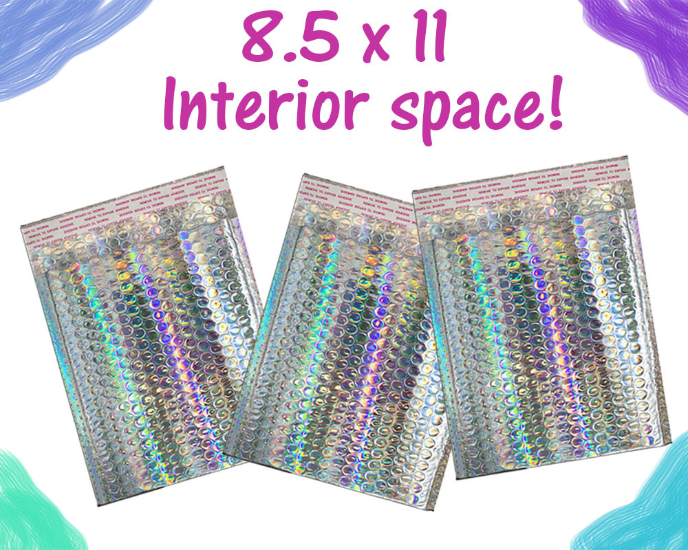 8.5×12 Holographic, Pink, Teal METALLIC BUBBLE MAILERS, Poly Padded Envelopes!