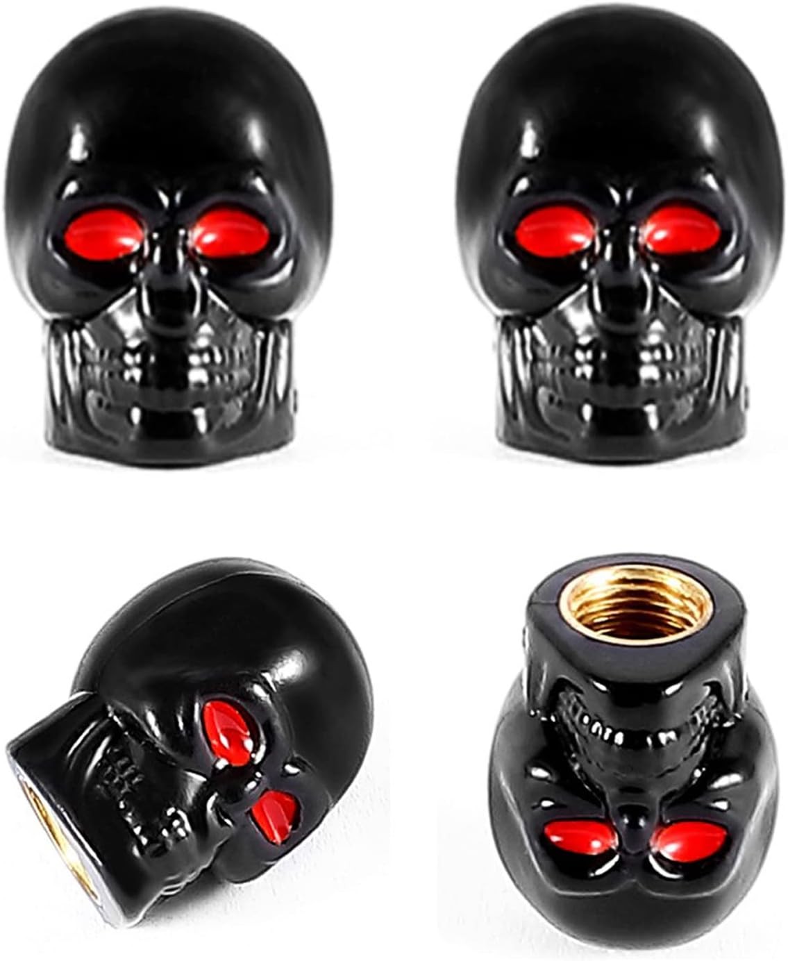 Black Skull Style Anti-Rust Valve Stem Caps with Copper Core for Color: Black