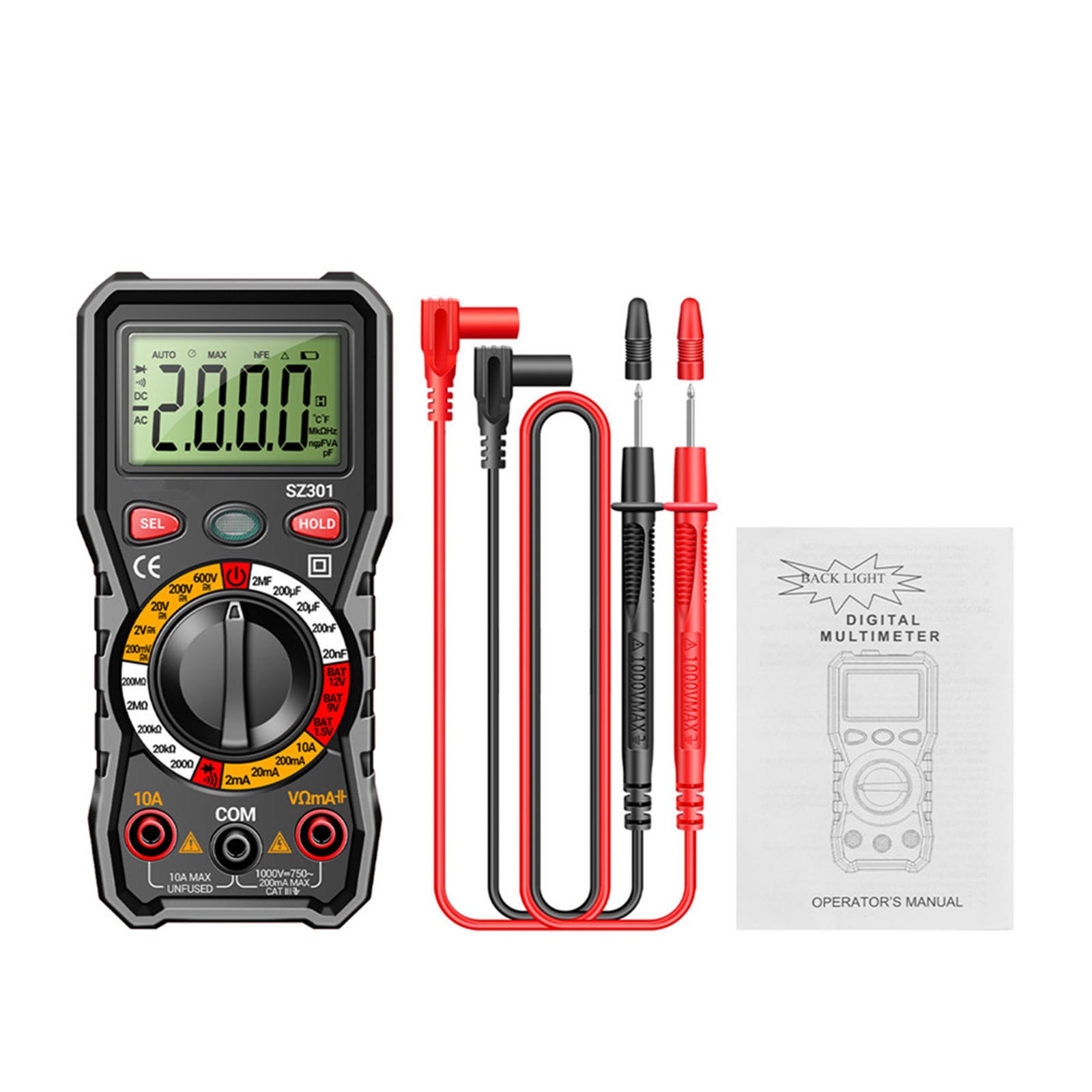 Portable Digital Multimeter Auto-Ranging AC DC Voltage Resistance Diode Test