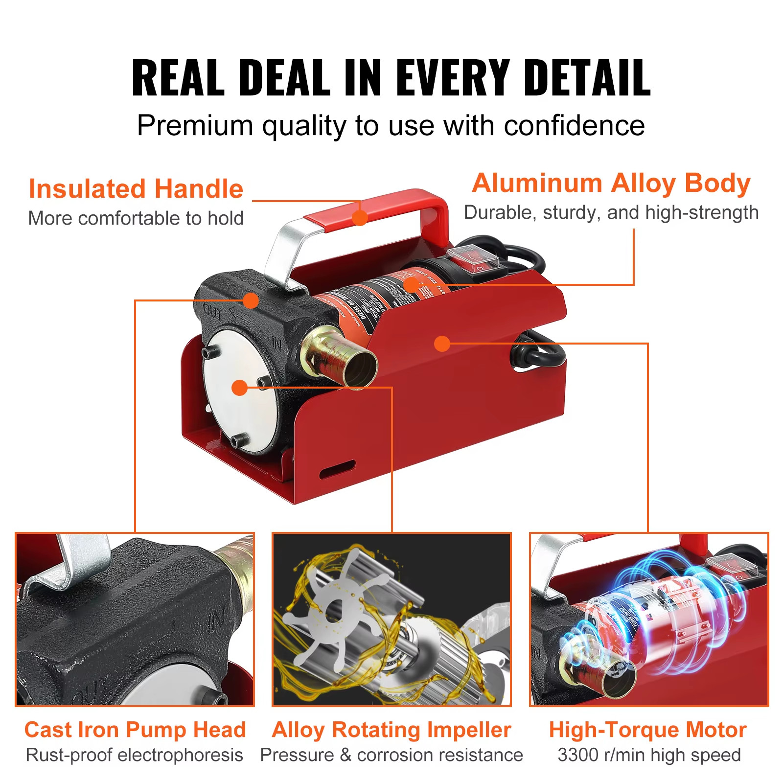Diesel Fuel Transfer Pump Kit 12V 10GPM with Automatic Shut-Off Nozzle Hose Port