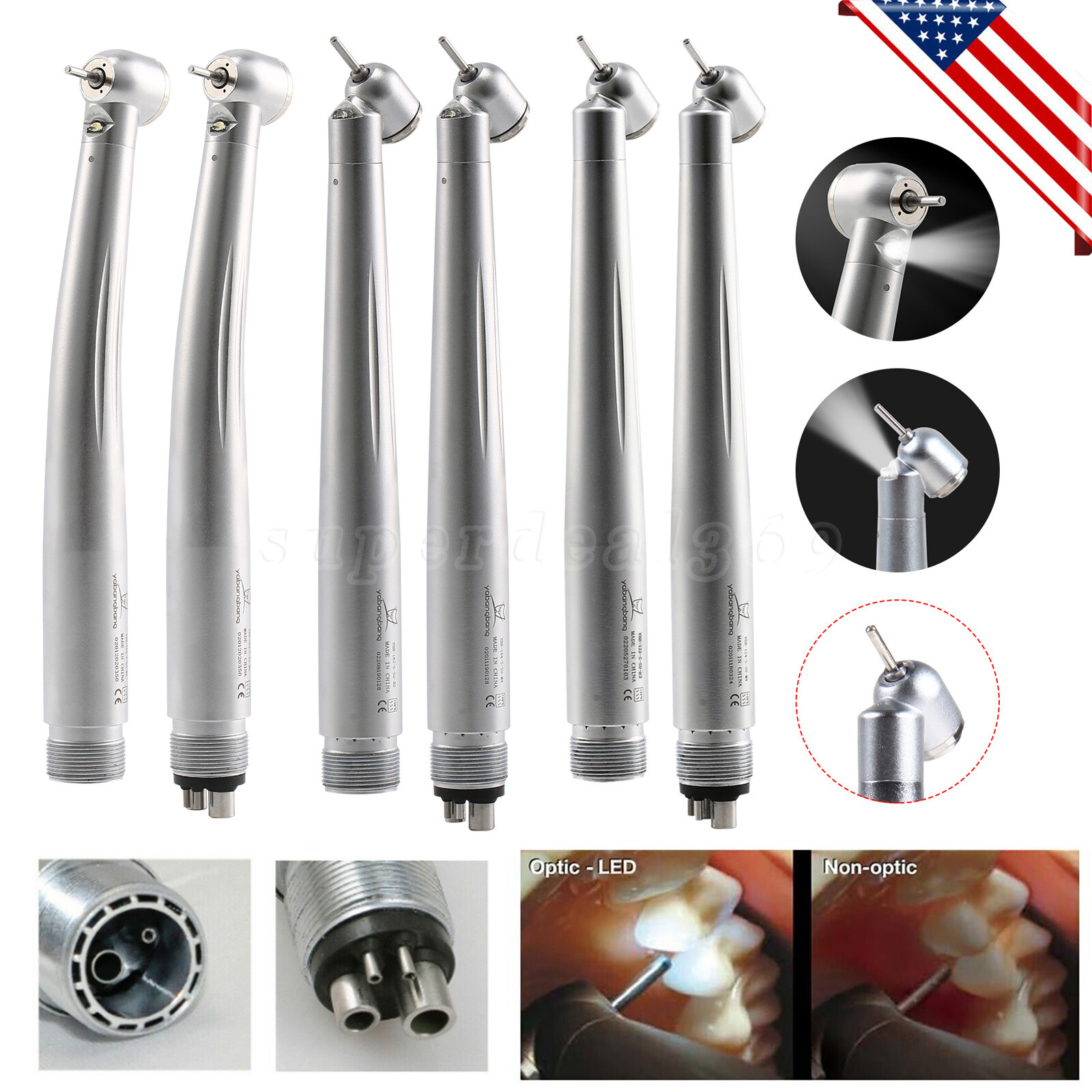 NSK style Dental High Speed Turbine Handpiece LED/No LED 2/4 holes 45° Degree tr