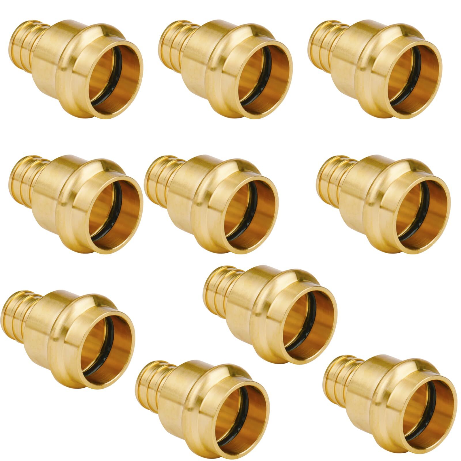 3/4 Inch Propress x 3/4″ PEX Brass Adapter Coupling 10 Pack Lead-Free