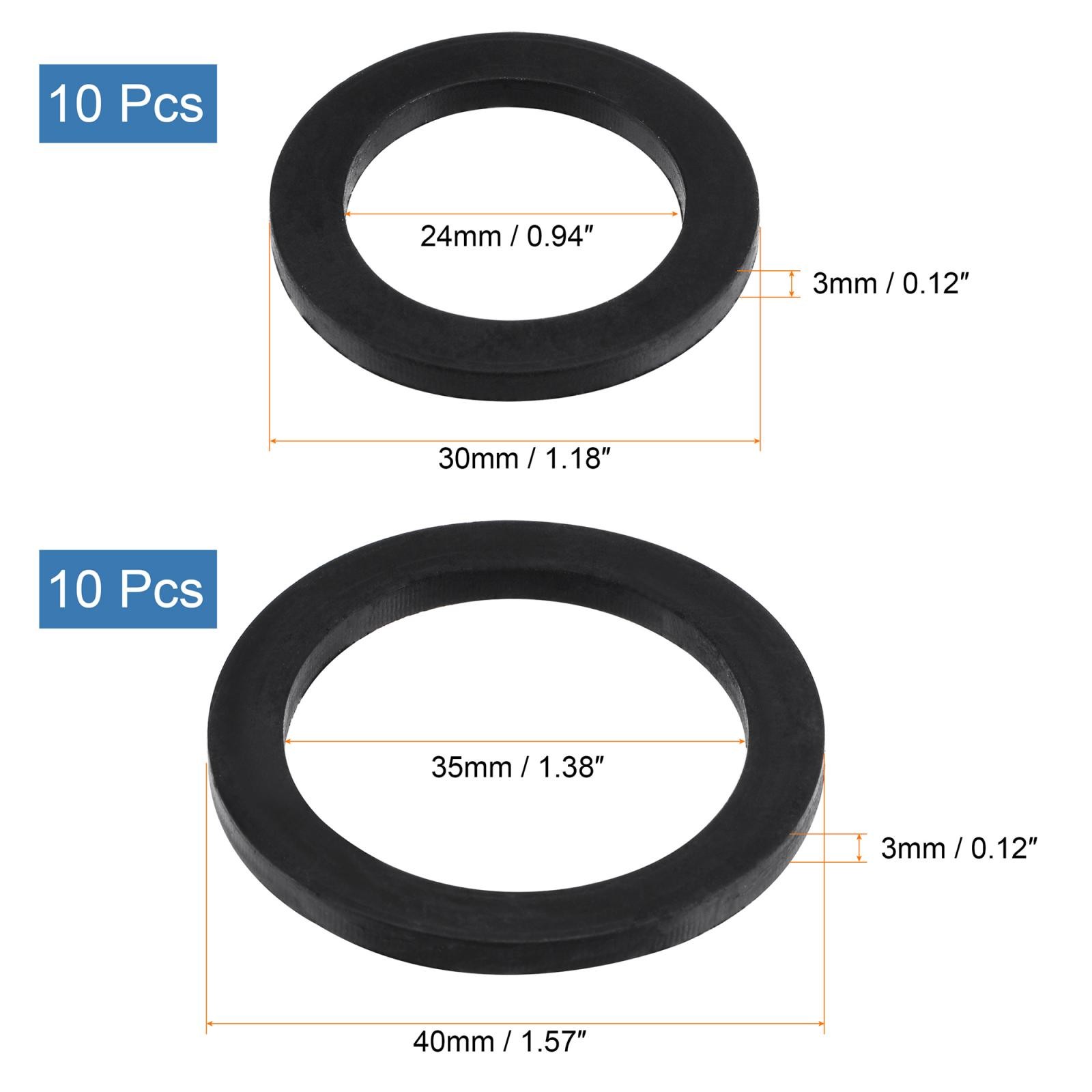 Rubber Flat Washers 35mm 40mm OD 24mm 30mm ID 3mm Thick Black 20in1 Set