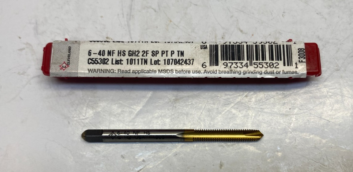 CLEVELAND 6-40 Spiral Point Ground Thread TiN Plug Tap – 2 Flute – GH2 – RH