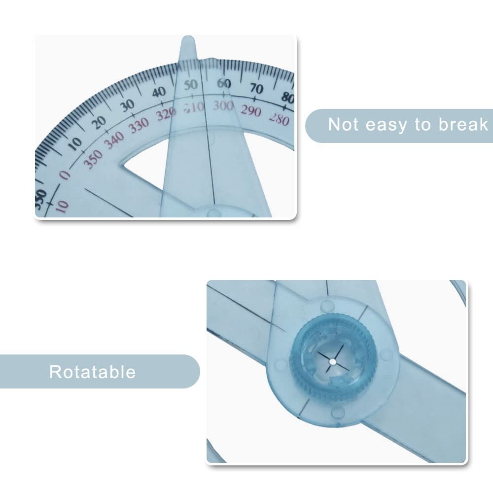 2 PCS Circle Protractor Rulers Plastic Swing Arm Angle Rulers for Kids