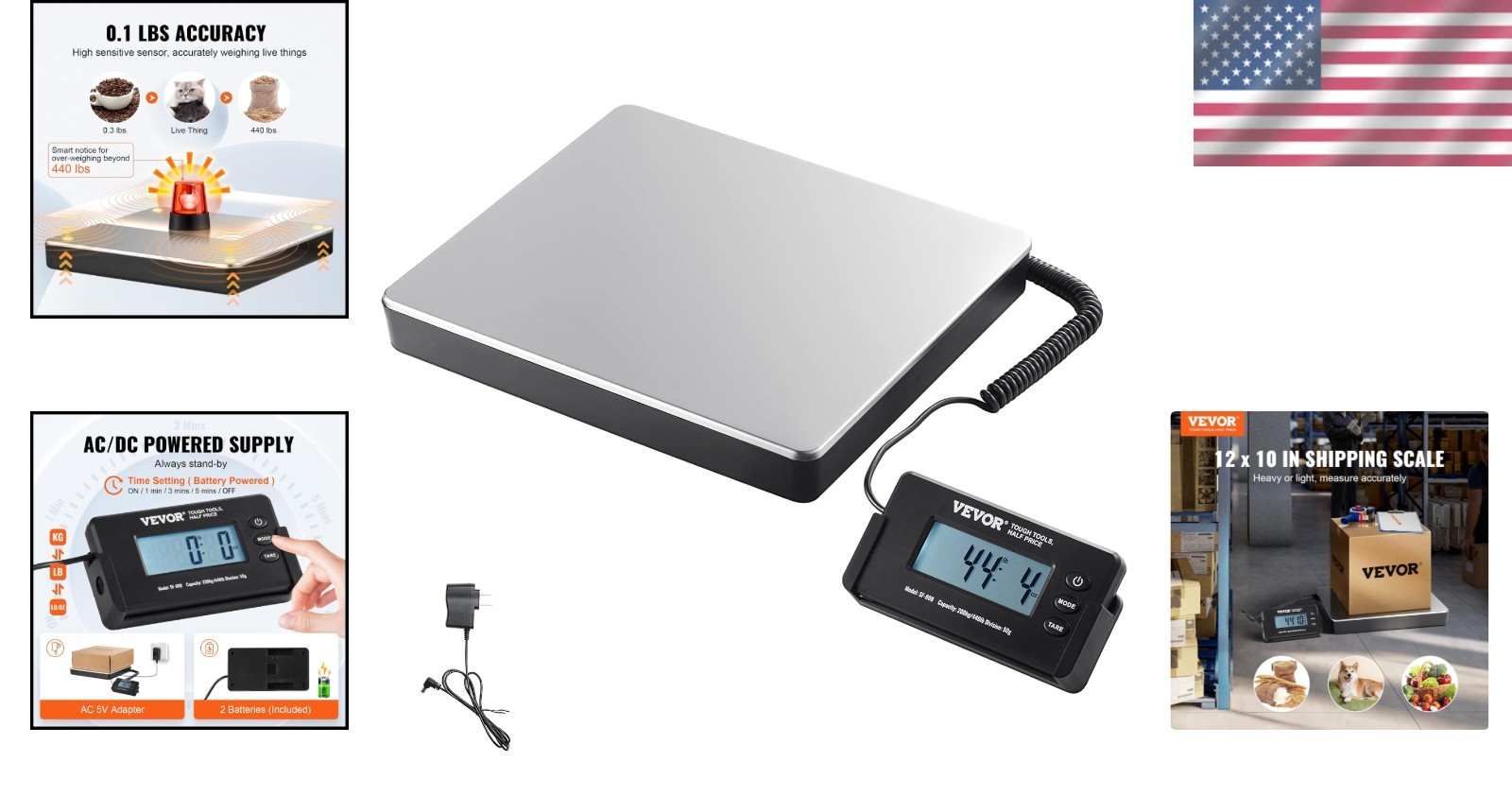 Digital Shipping Scale, 440 lbs x 1.7 oz. Heavy Duty Postal Scale with Timer,…