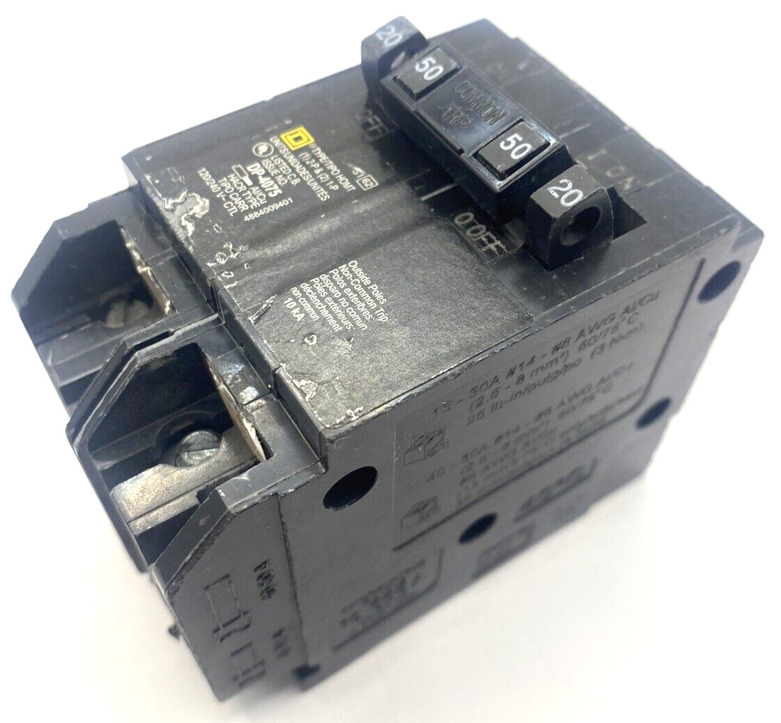 Homeline HOMT2020250 Quad 2 1 Pole 20 Amp 1 2P 50A 120 240V AC Square D Breaker
