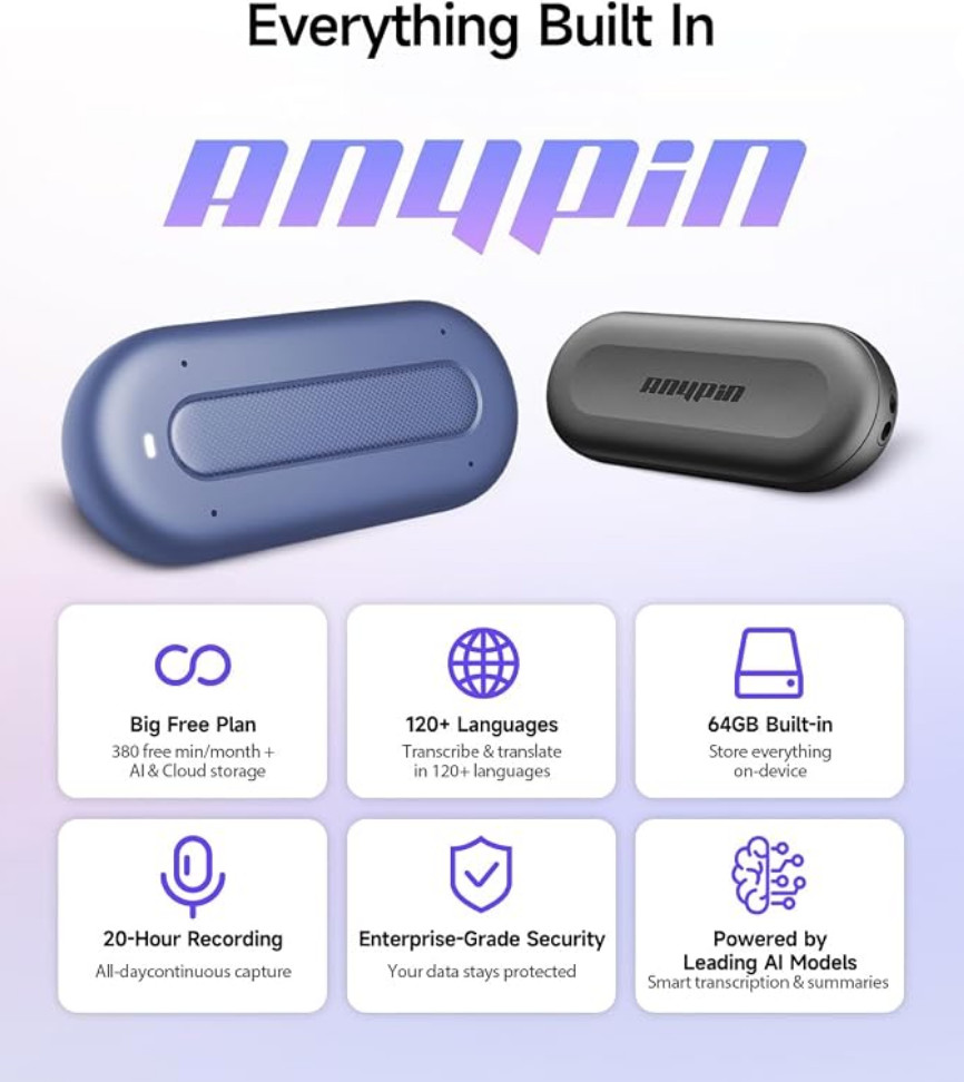 *NEW* ANYPIN Audio Transcription Wearable Note Pod 1