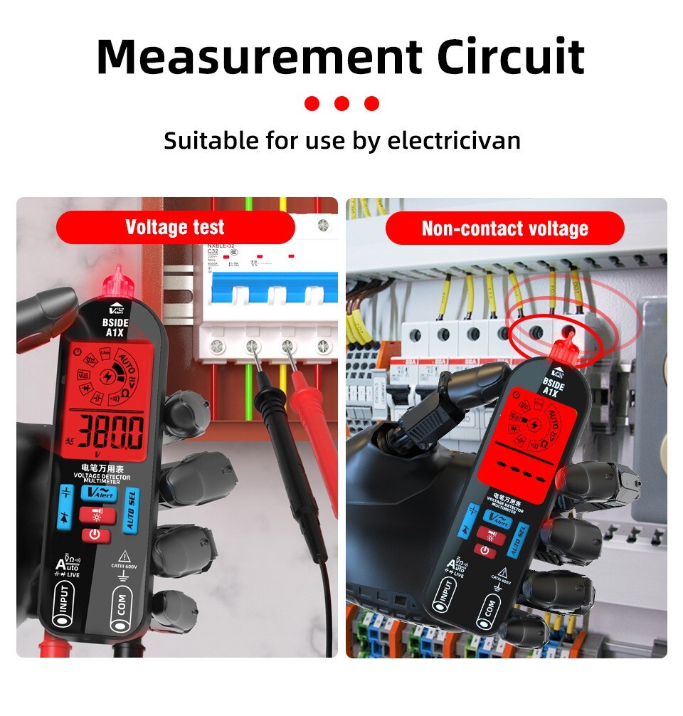 Multimeter AC/DC V Ω F Diode NCV Live Neutral Wire Check Flashlight Li-Battery