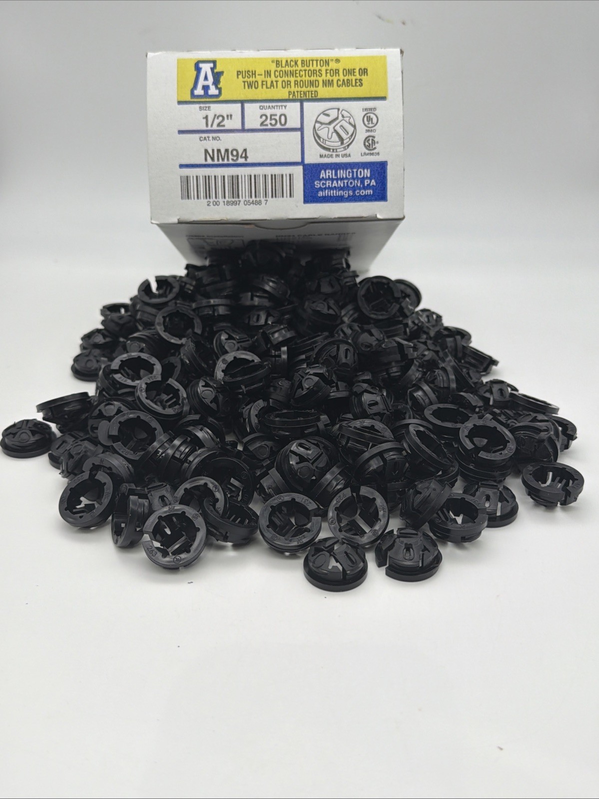 ARLINGTON NM94 1/2” NM CABLE CONNECTORS PUSH-IN ROMEX CLAMP 250 PACK NEW
