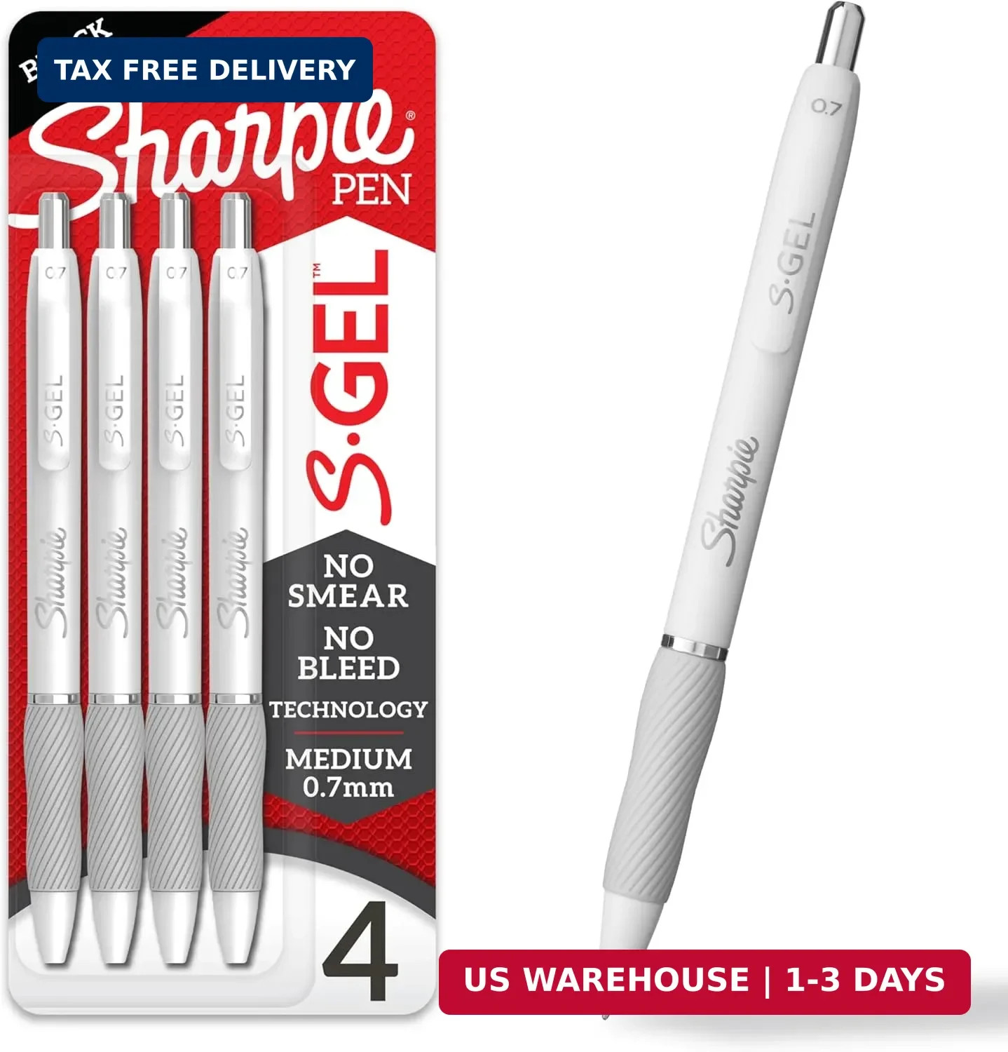 Sharpie S-Gel Pens, Medium Point (0.7mm), Pearl White Body, Black Ink, 4 Count –