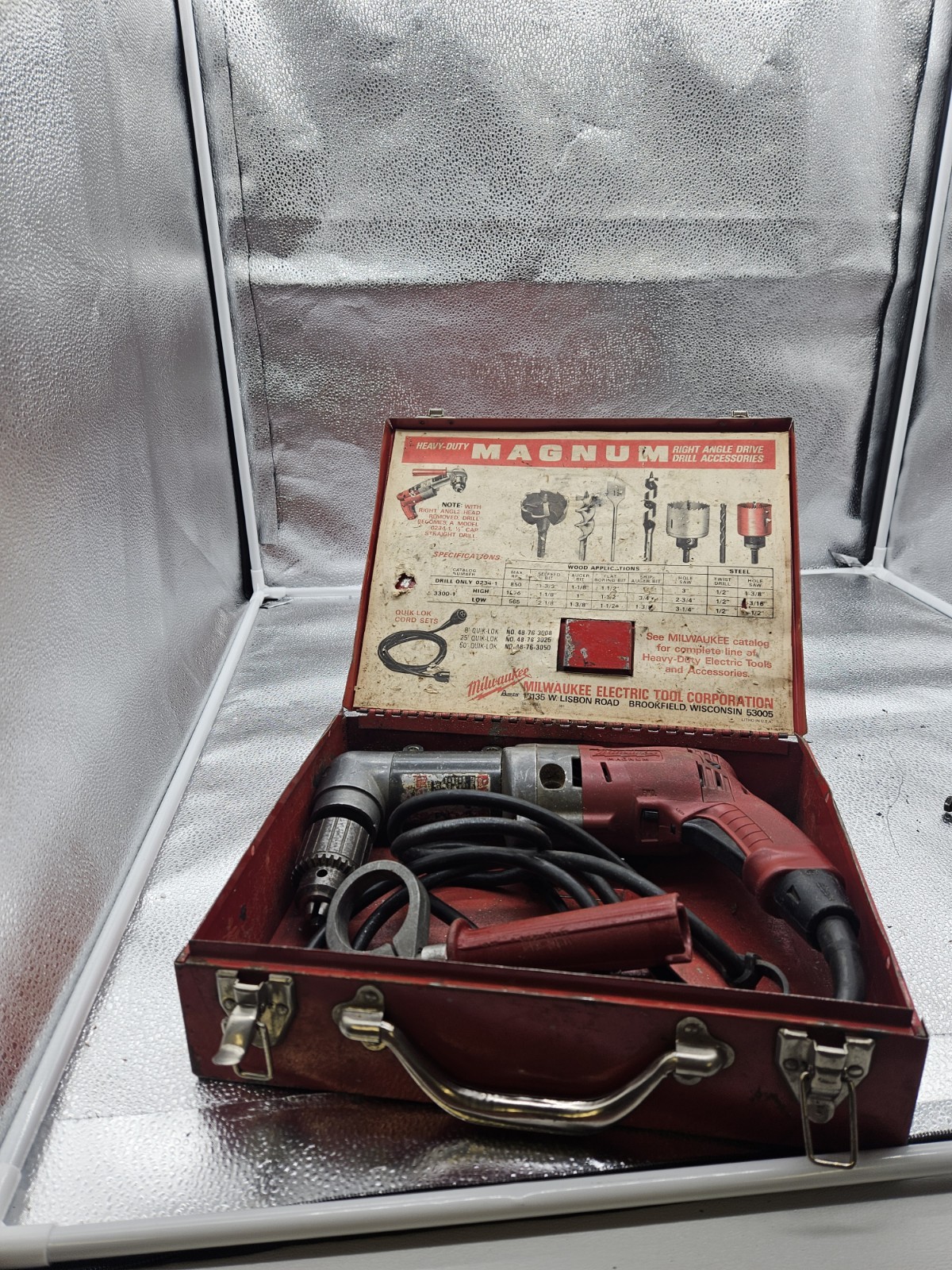 Milwaukee 1/2″ Magnum Pistol Drill 0234-1 w/ Right Angle & Case & Bits