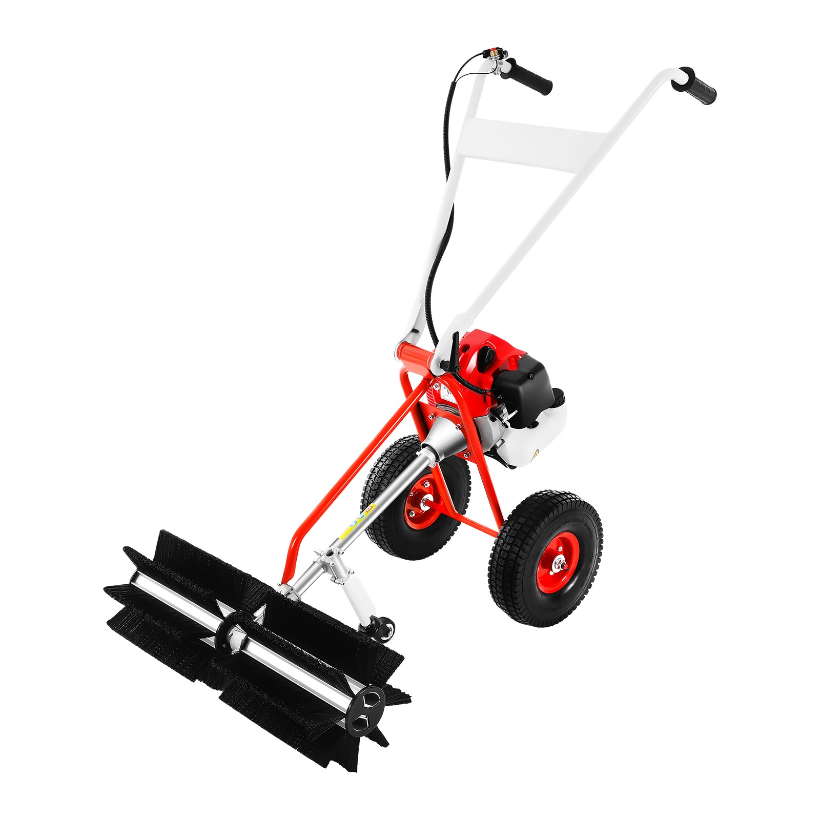 43CC 1.7HP Walk Behind Power Sweeper Broom 2-Stroke Gas Engine Sweeper Lawn Turf