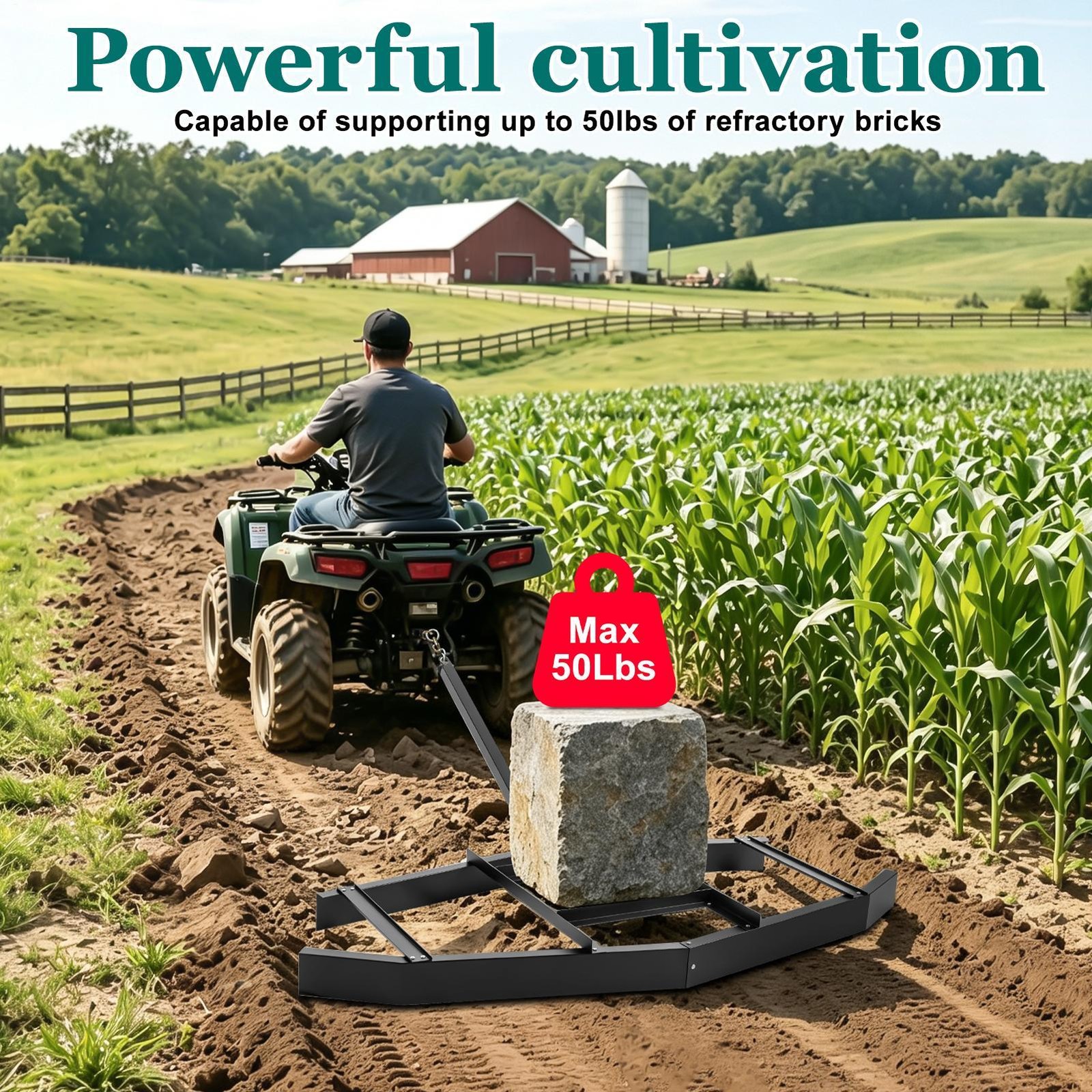 34″ Adjustable Harrow Drag Tow Behind Dethatcher Grader for ATV UTV Lawn Tractor