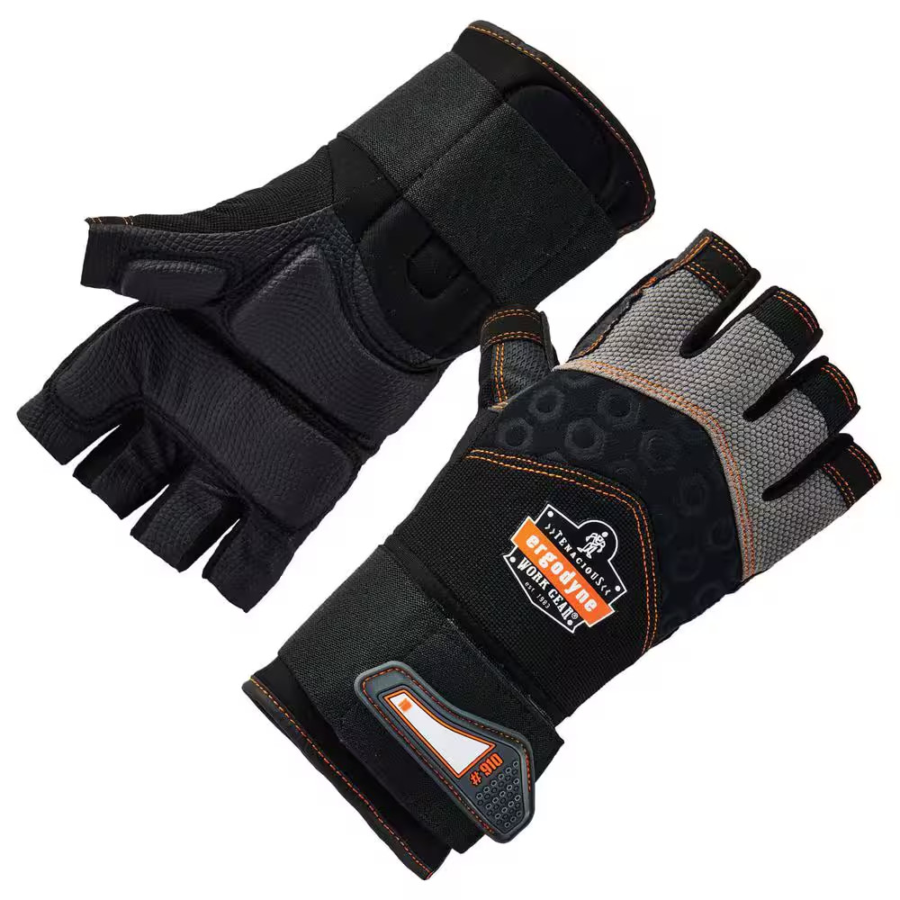 Proflex 910 Medium Half-Finger Impact and Wrist Support Work Gloves