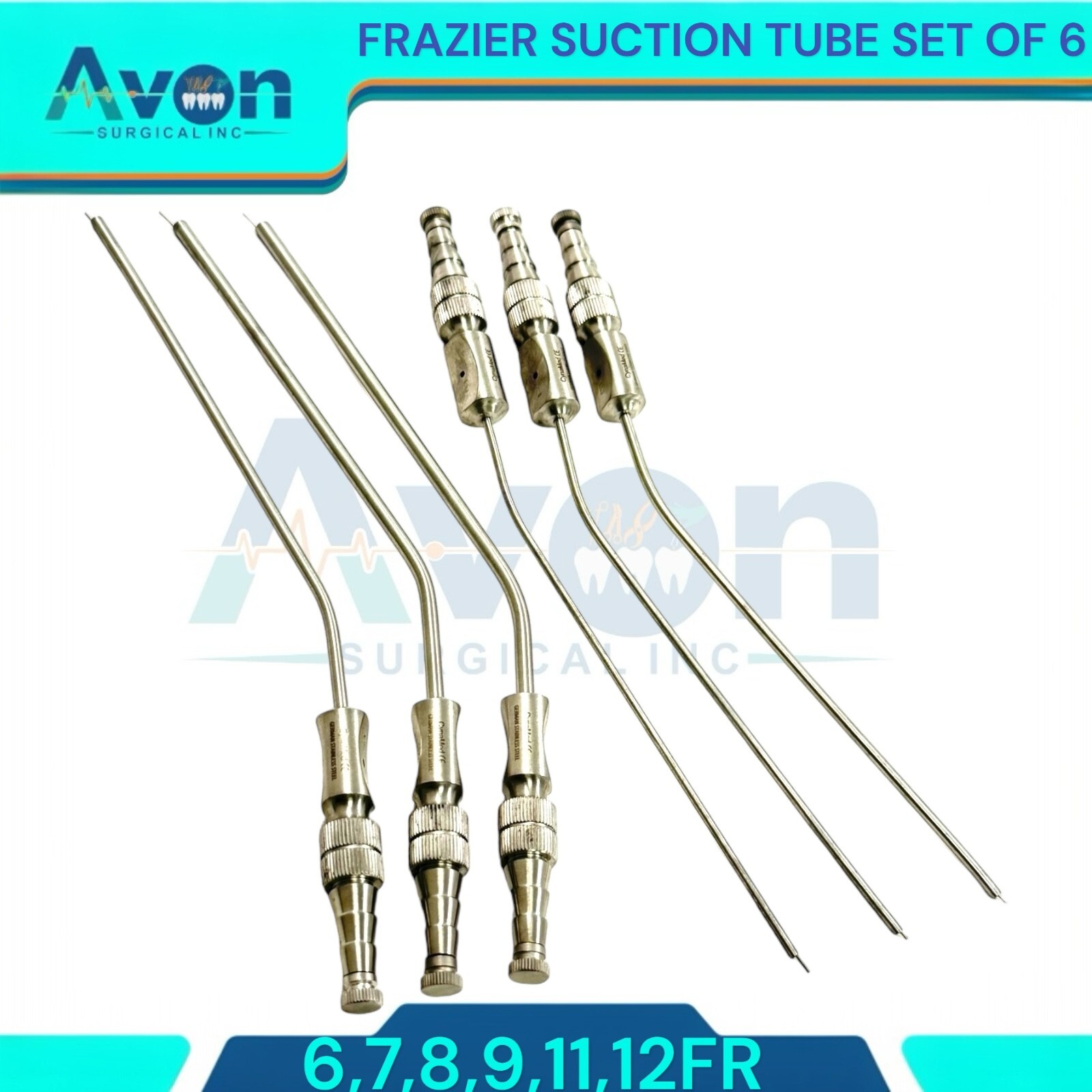 NEW GERMAN Frazier Suction tube set of 6 tubes! Dental ENT Surgical Instruments
