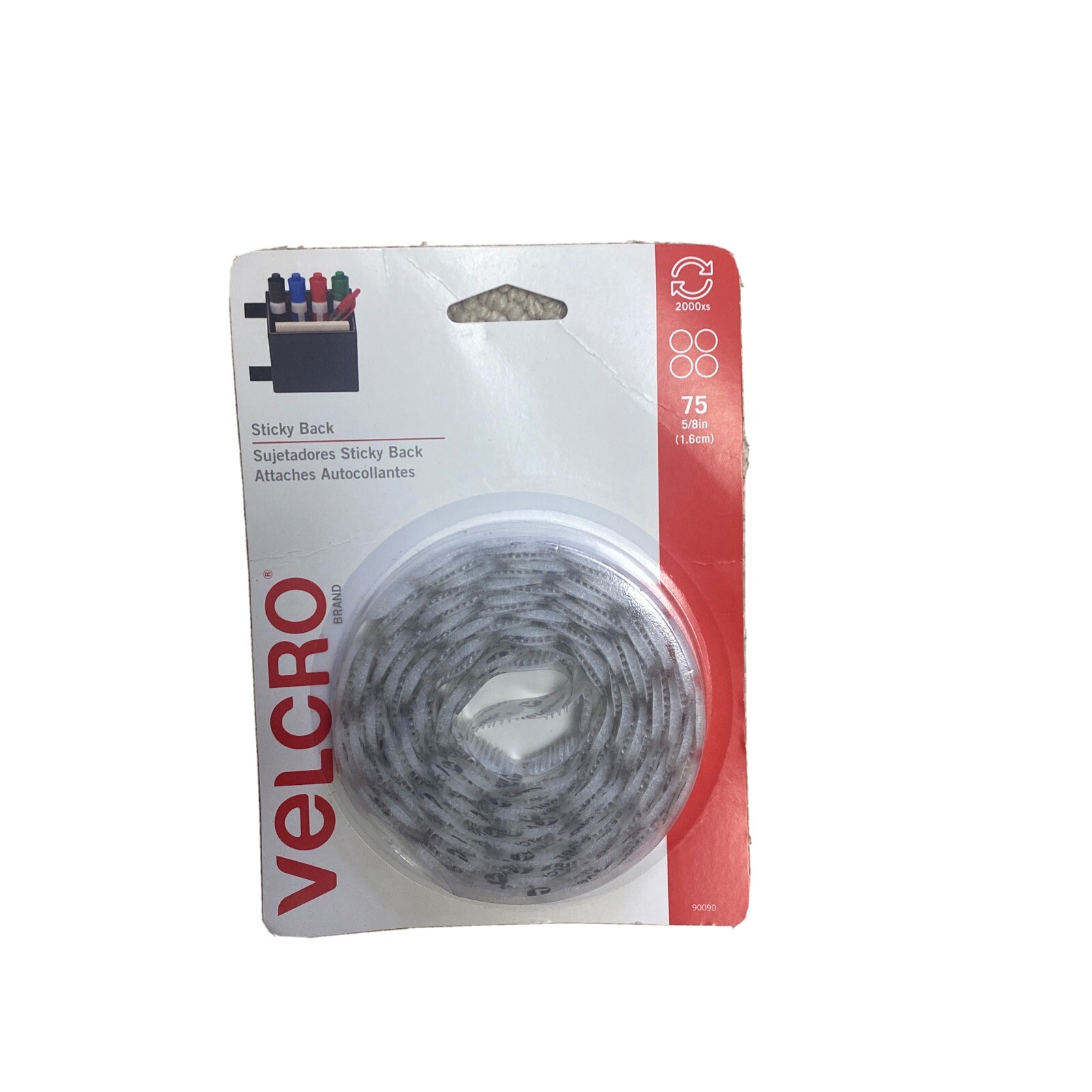 Velcro Brand Sticky Back Hook & Loop Circles, 5ft X 3/4in No 90090 White