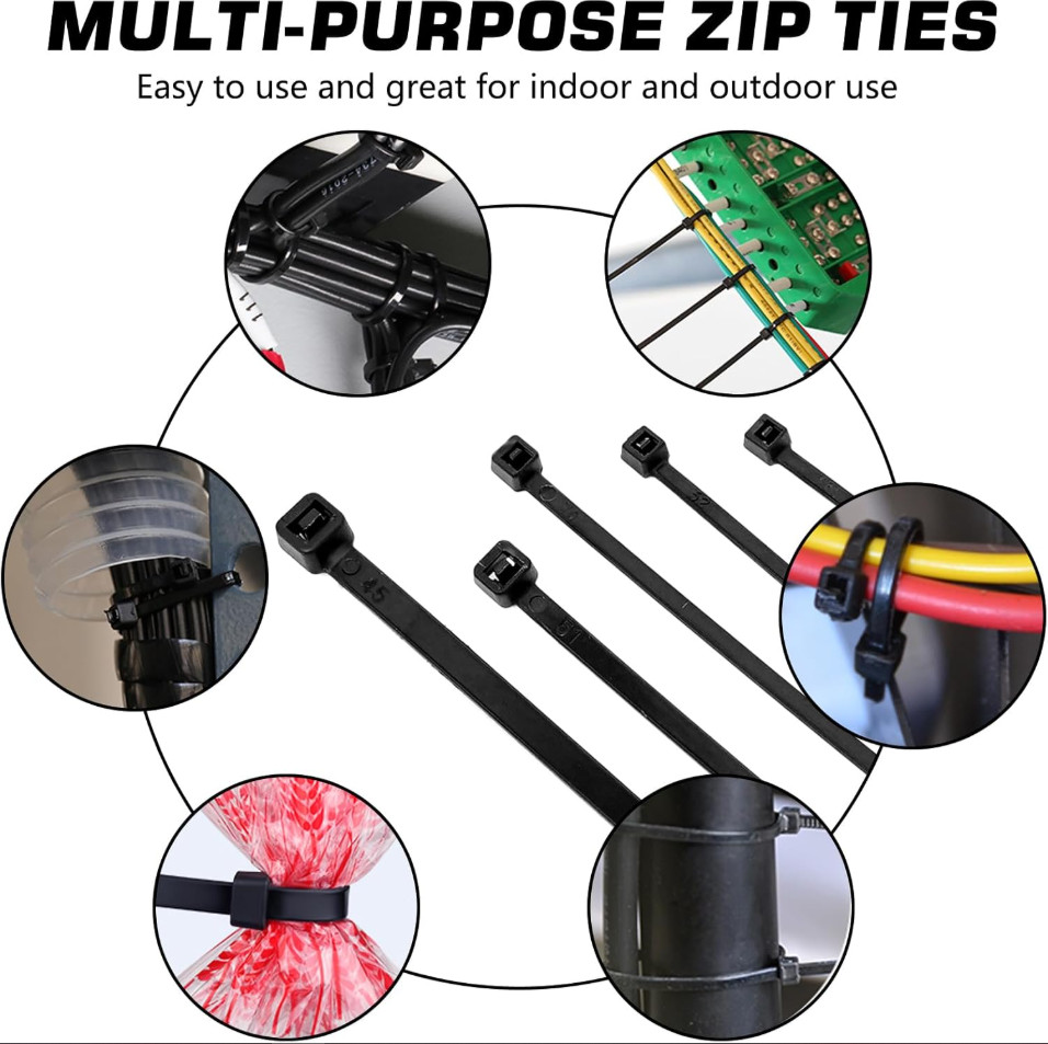 250PCS 4-Inch Self-Locking Nylon Zip Ties – Reliable Cable Management in Black