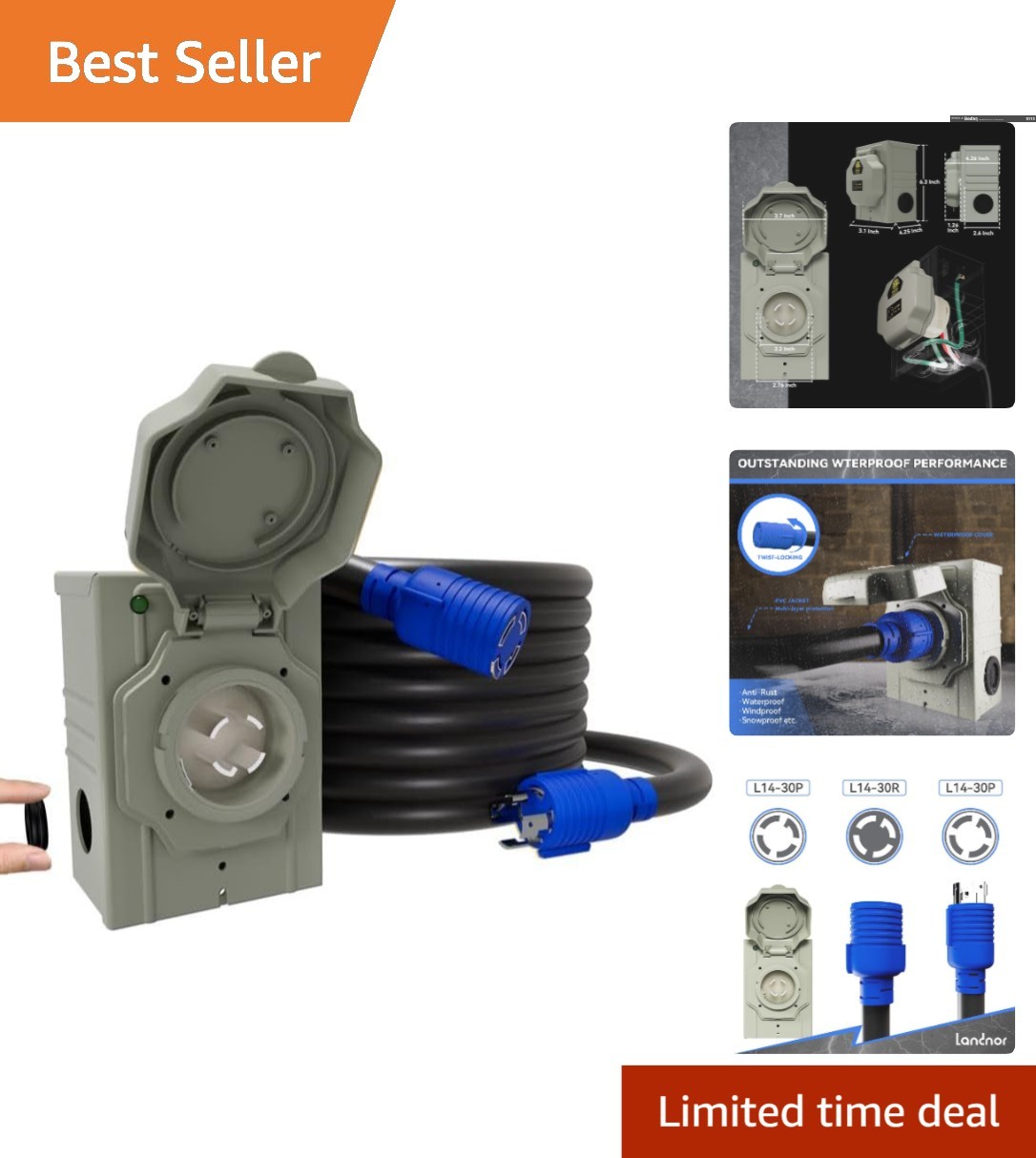 50AMP 10ft Generator Cord with Pre-drilled Power Inlet Box for Safeguarded Power