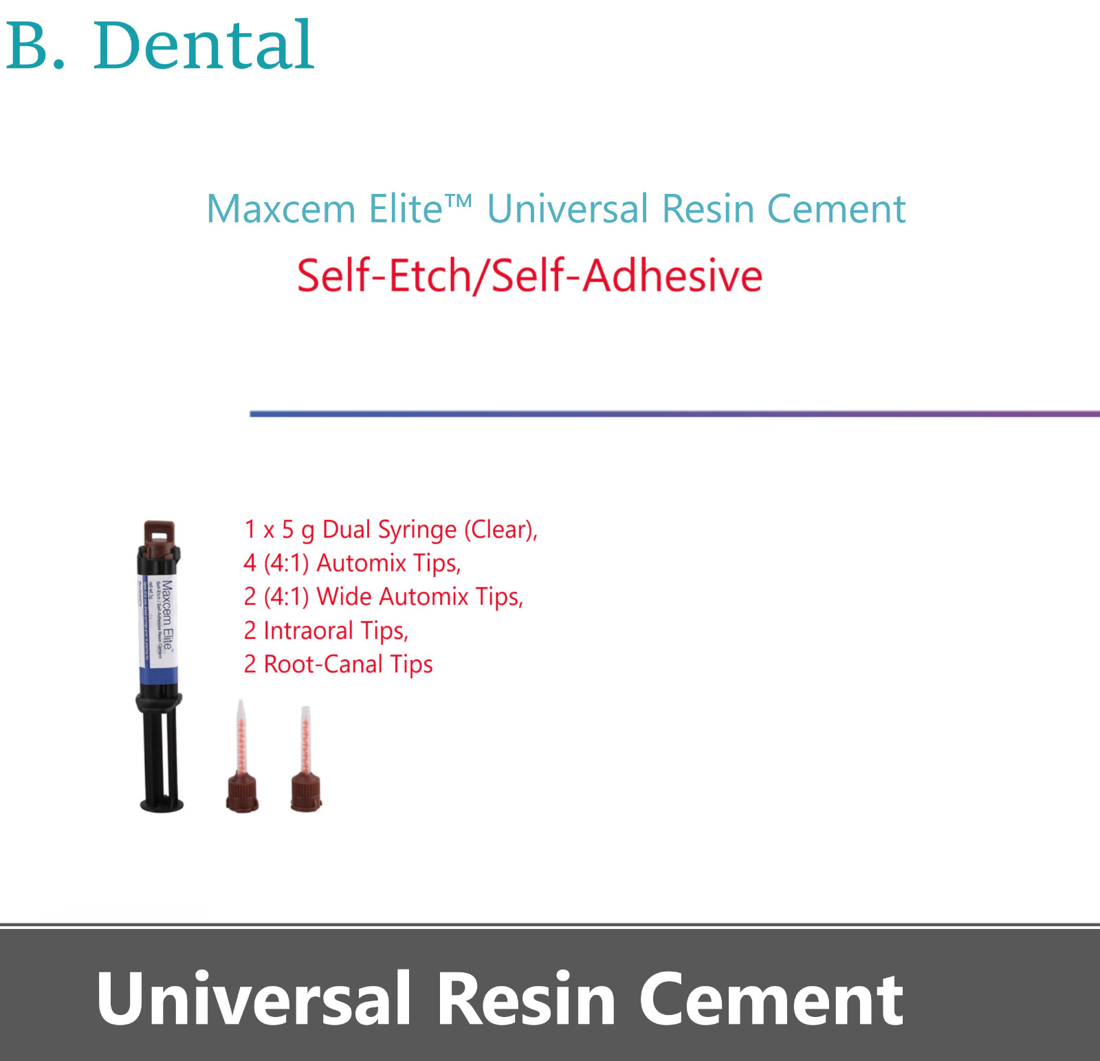 Mark3 Permanent Resin Cement, Self Adhesive 7 ml Automix Syringe w/6 Tips 5380
