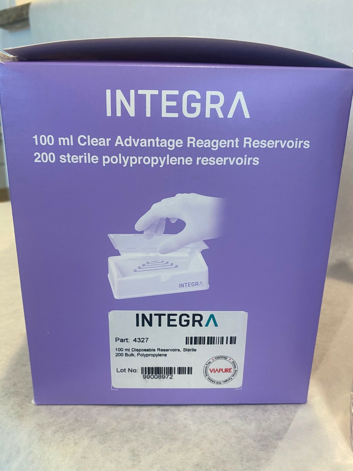 INTEGRA 100 ml Polypropylene Multichannel Reagent Reservoir Base + 200 Inserts