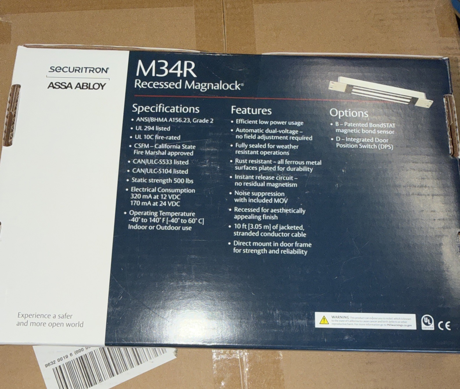 ASSA ABLOY Securitron M34R Magnalock 12/24 V DC MBS 500 LBS Door Mag Lock