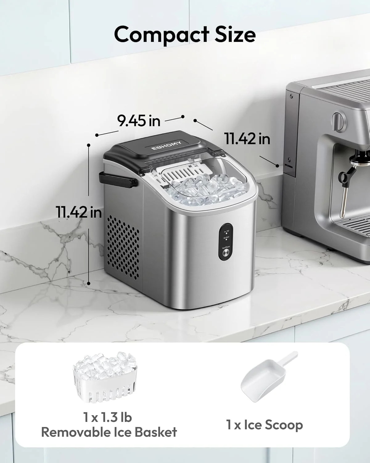 Ice Maker Countertop, Portable Ice Machine with Carry Handle, 26.5lbs Per