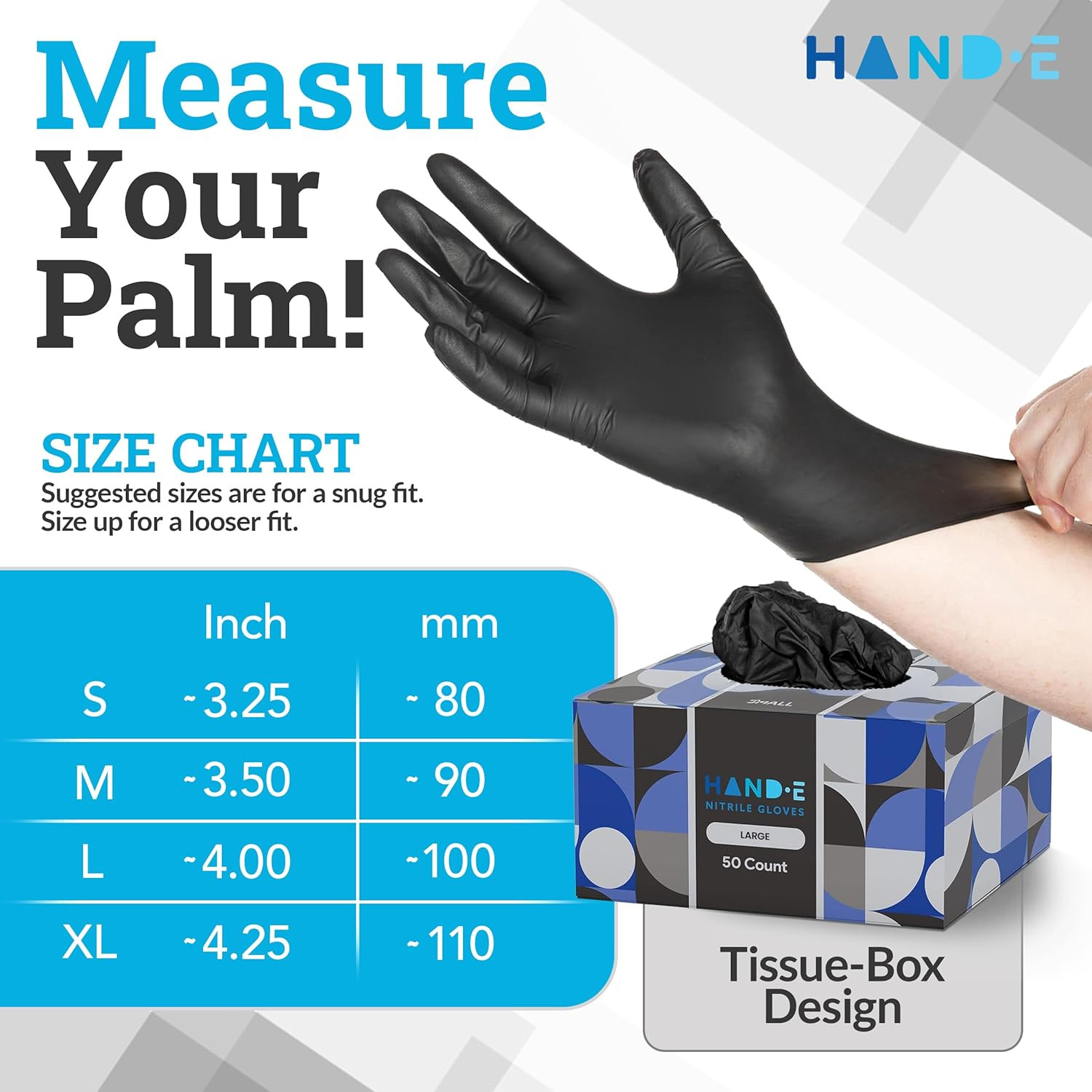 Hand-E Touch Black Nitrile Disposable Gloves Large, 50 Count – BBQ, Tattoo, Hair