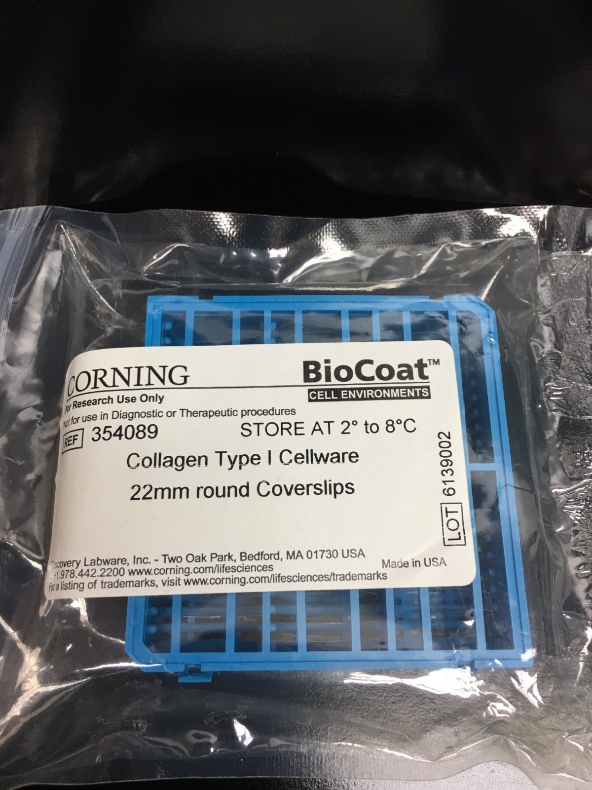 Corning REF 354089 BioCoat Collagen I 22mm Round Coverslips Lot 2 PKS