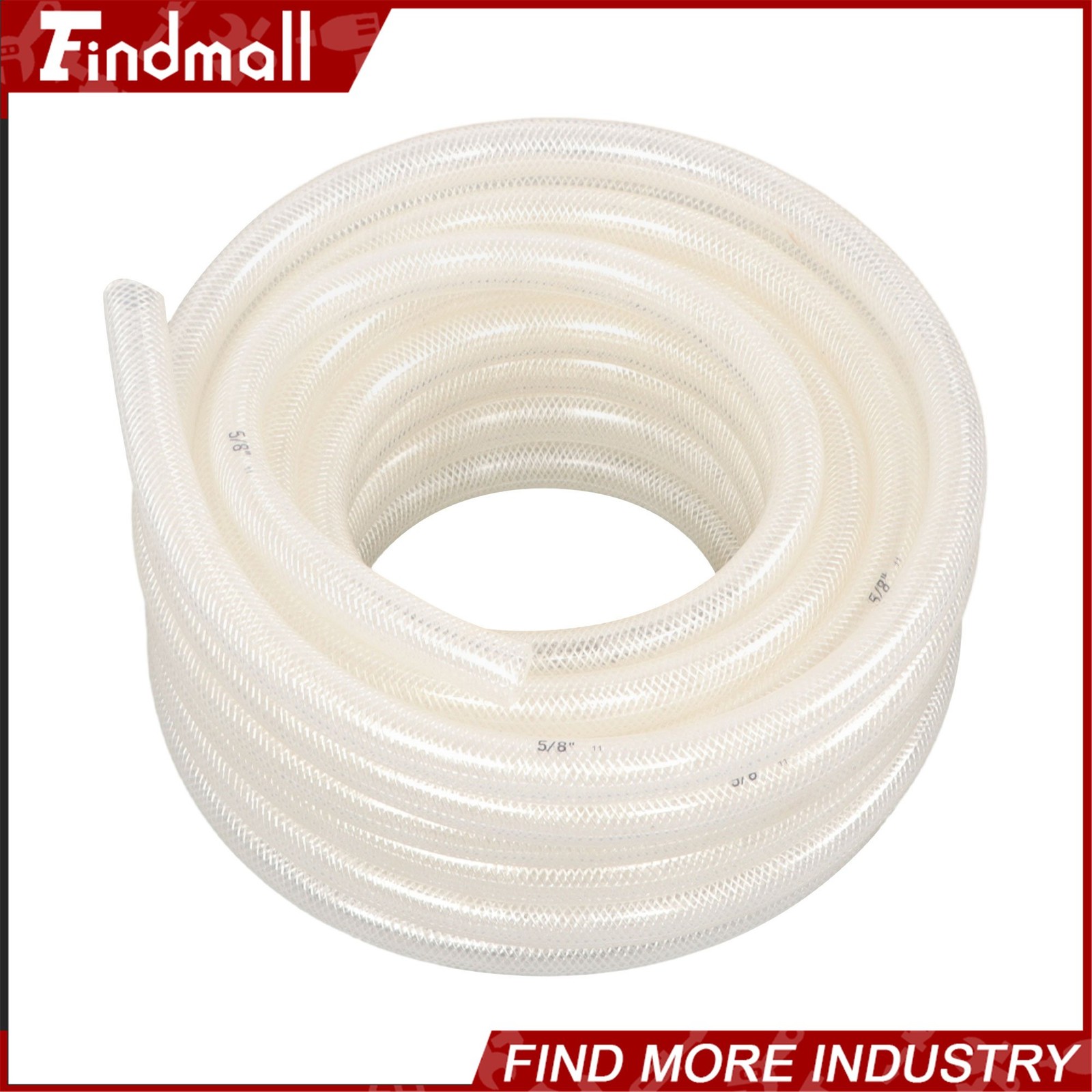Findmall 50ft 5/8’’ ID × 7/8’’ OD Clear Braided PVC Hose High Pressure