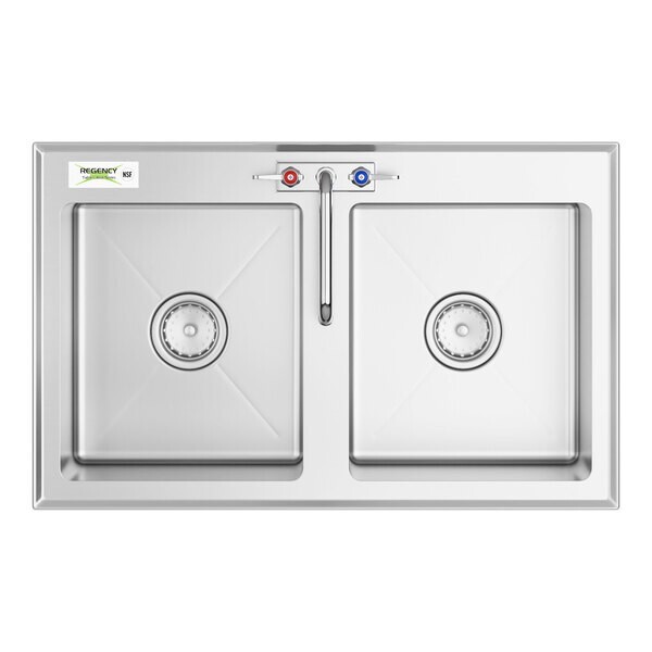 21″W x 33″L 16G Stainless Steel Two Compartment Drop-In Sink w/ 8″ Swing Faucet