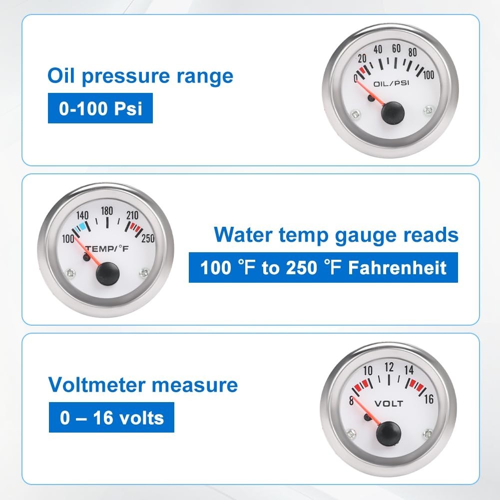 52mm Water Temp Oil Pressure Voltmeter Triple Gauge Set 3 in 1
