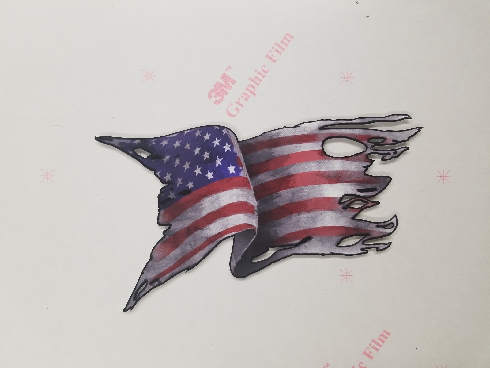 American Flag Decal VInyl Sticker Tattered Waving Subdued Grunge USA Old Glory