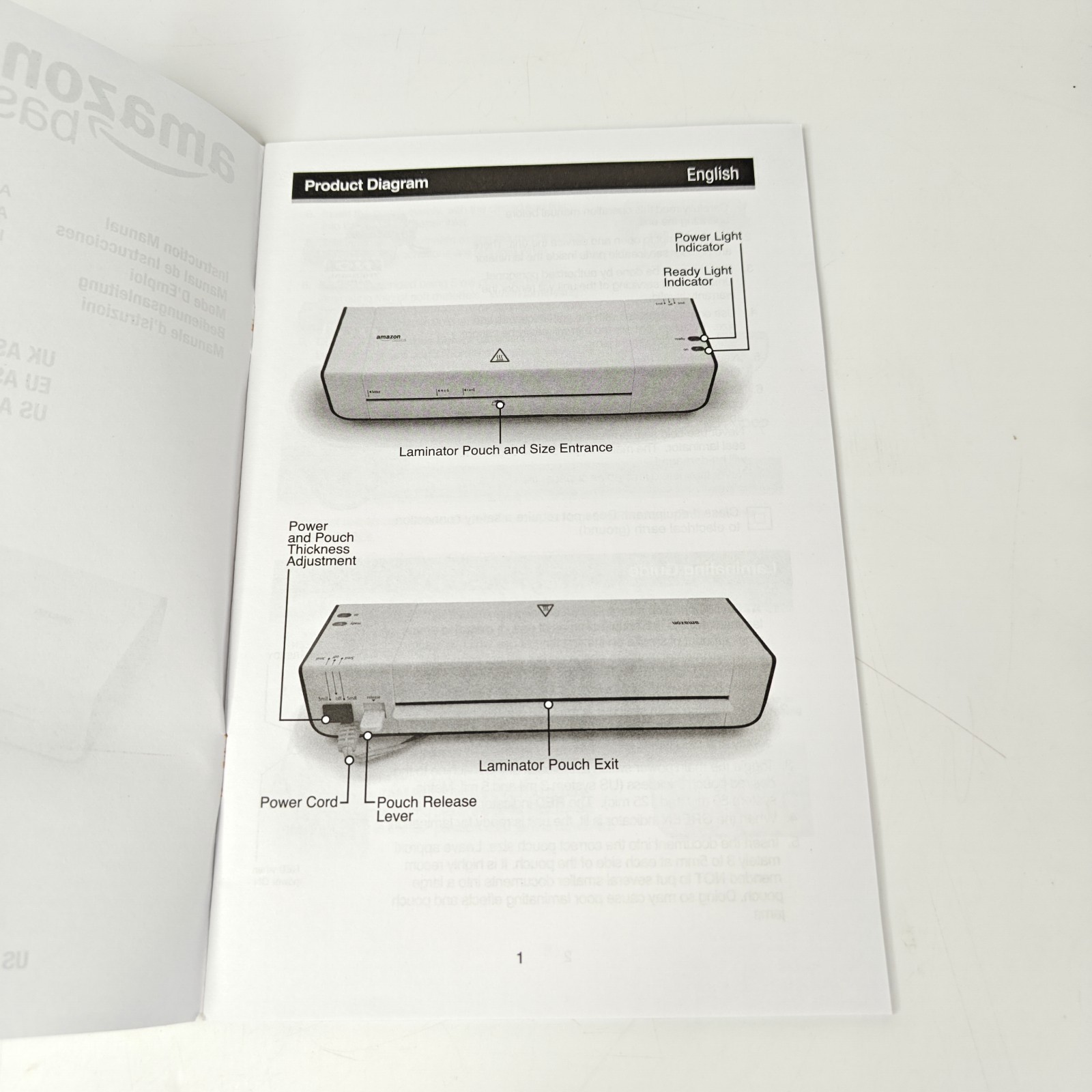 Amazon Basics PL9-US 9-Inch Thermal Laminator Machine White NEW w/Sample Pouchs
